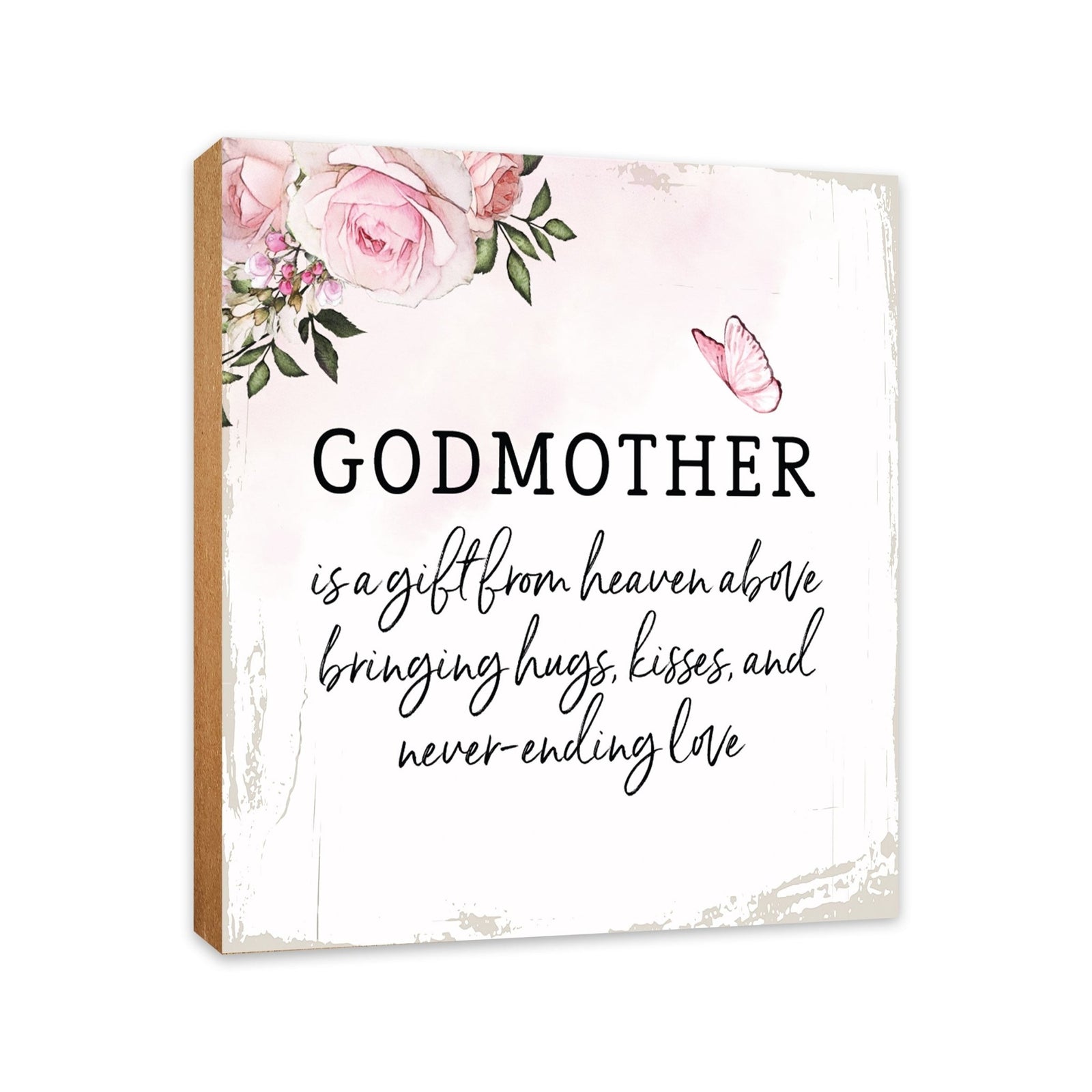 Godmother Is A Gift Floral 6x6 Inches Wood Family Art Sign Tabletop and Shelving For Home Décor - LifeSong Milestones