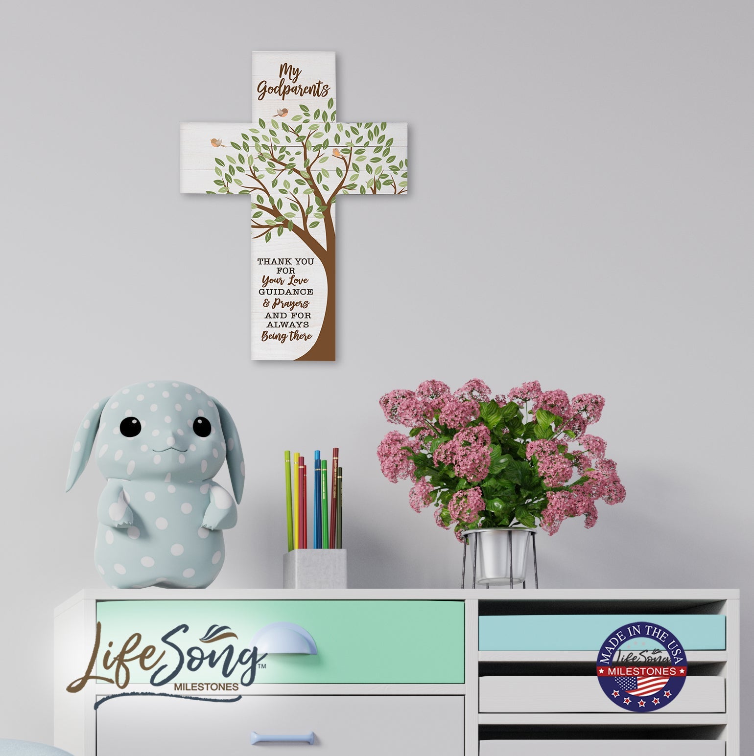 Godparents Baptism Pallet Wall Cross - LifeSong Milestones