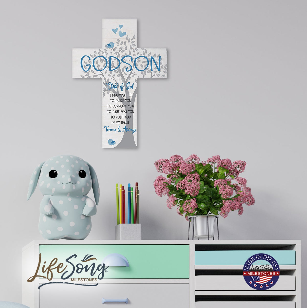 Godson Baptism Pallet Wall Cross - LifeSong Milestones