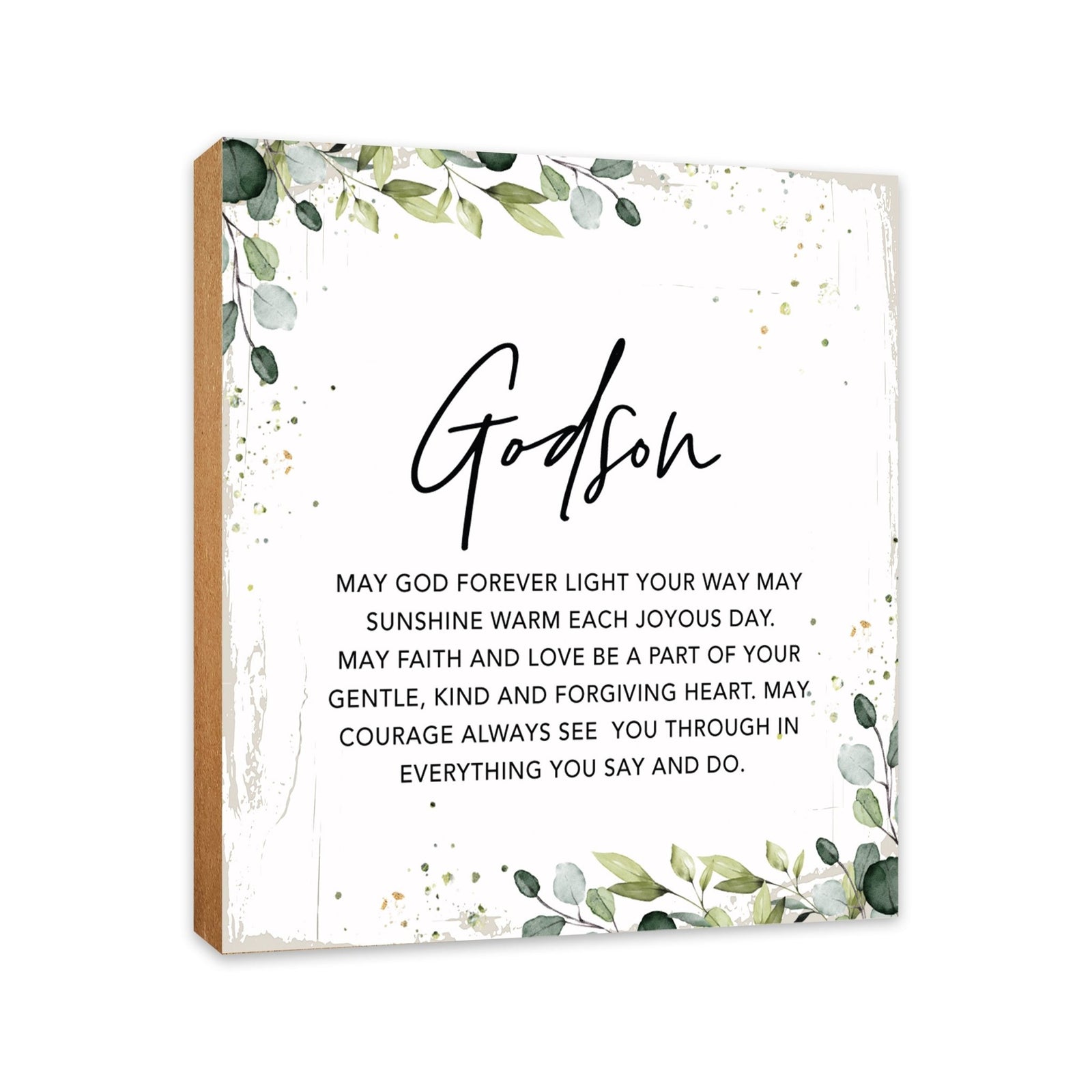 Godson May God Forever Floral 6x6 Inches Wood Family Art Sign Tabletop and Shelving For Home Décor - LifeSong Milestones