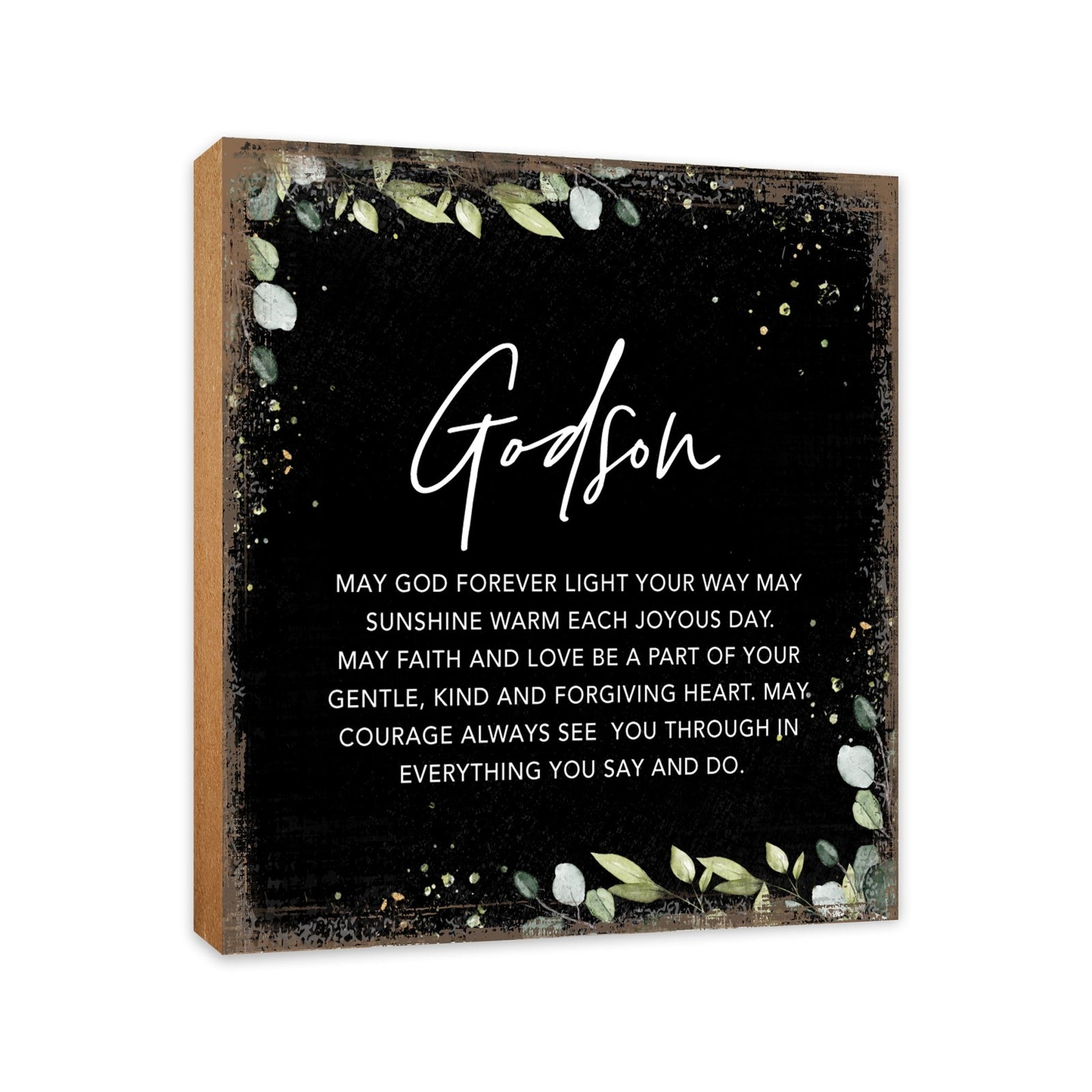 Godson May God Forever Floral 6x6 Inches Wood Family Art Sign Tabletop and Shelving For Home Décor - LifeSong Milestones