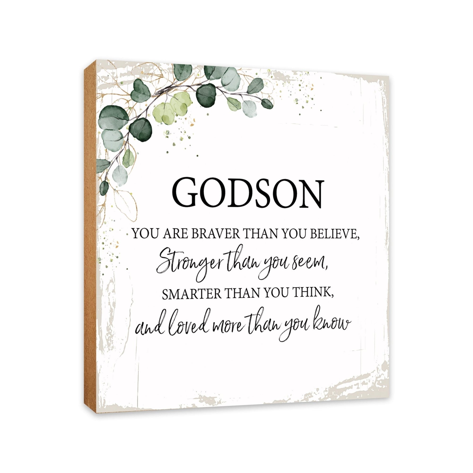Godson, You Are Braver Floral 6x6 Inches Wood Family Art Sign Tabletop and Shelving For Home Décor - LifeSong Milestones