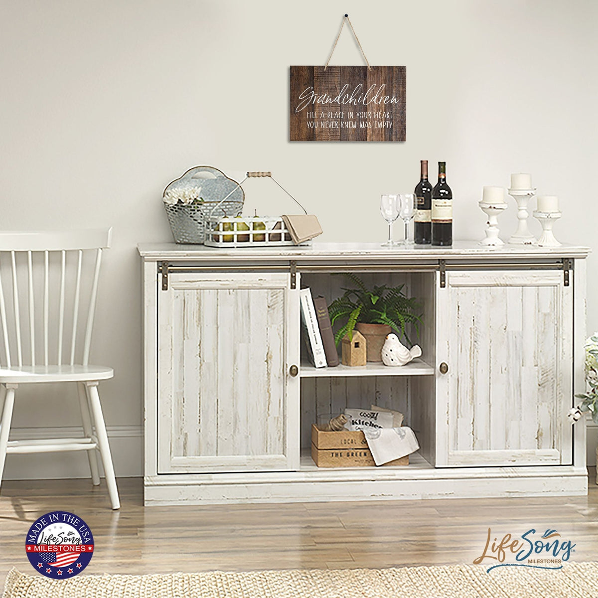 Grand Children Fill A Place In Your Heart Wall Hanging Sign 12” x 8” - LifeSong Milestones