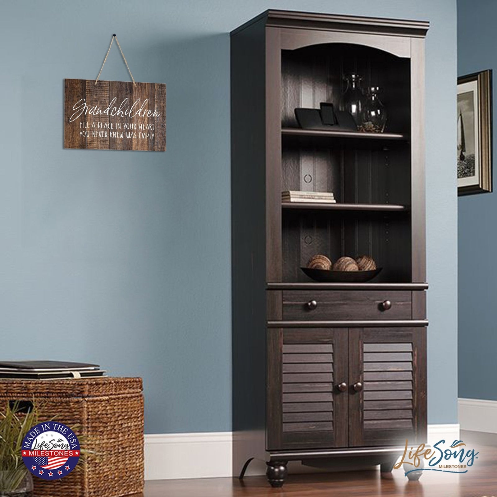 Grand Children Fill A Place In Your Heart Wall Hanging Sign 12” x 8” - LifeSong Milestones