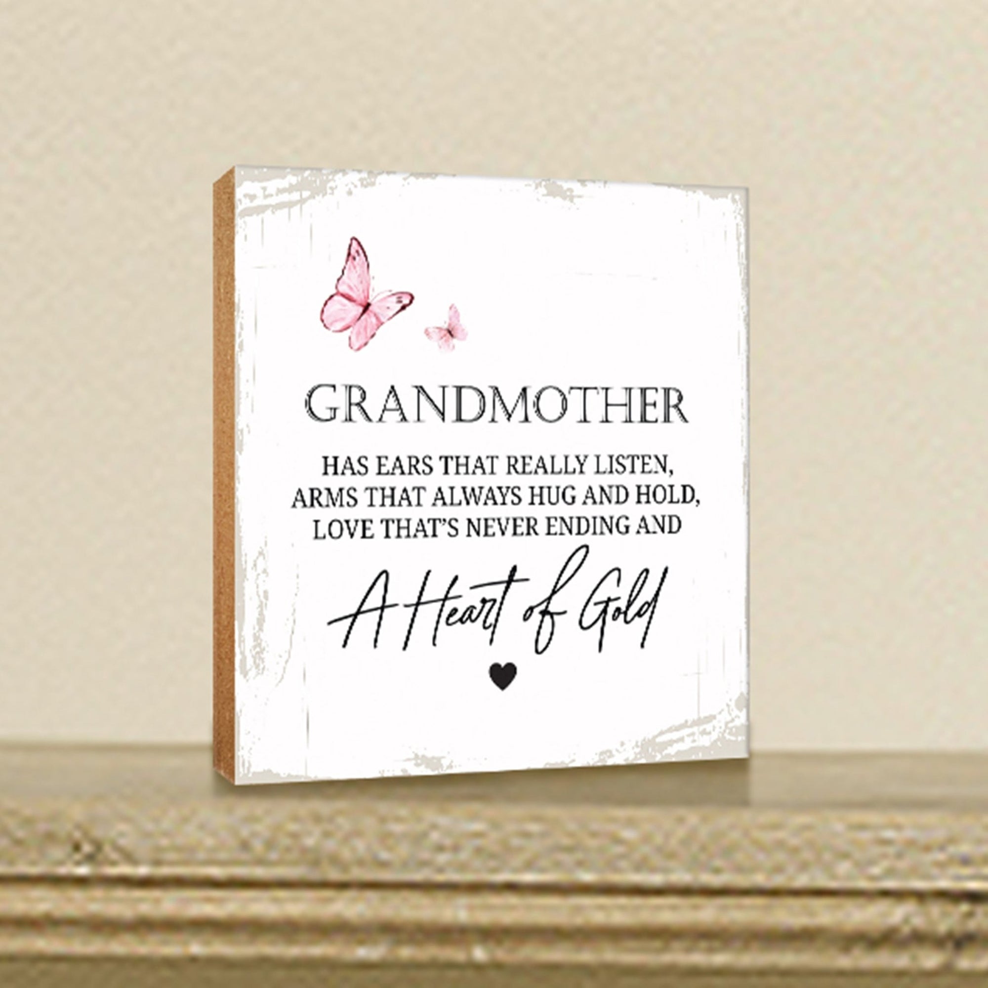 Grandmother Has Ears Floral 6x6 Inches Wood Family Art Sign Tabletop and Shelving For Home Décor - LifeSong Milestones