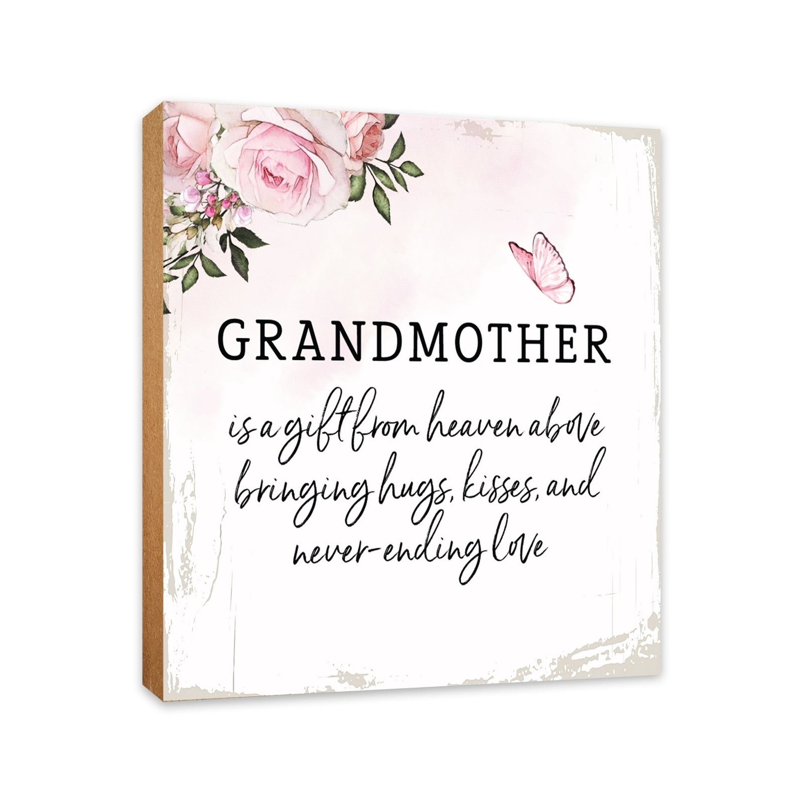 Grandmother Is A Gift Floral 6x6 Inches Wood Family Art Sign Tabletop and Shelving For Home Décor - LifeSong Milestones