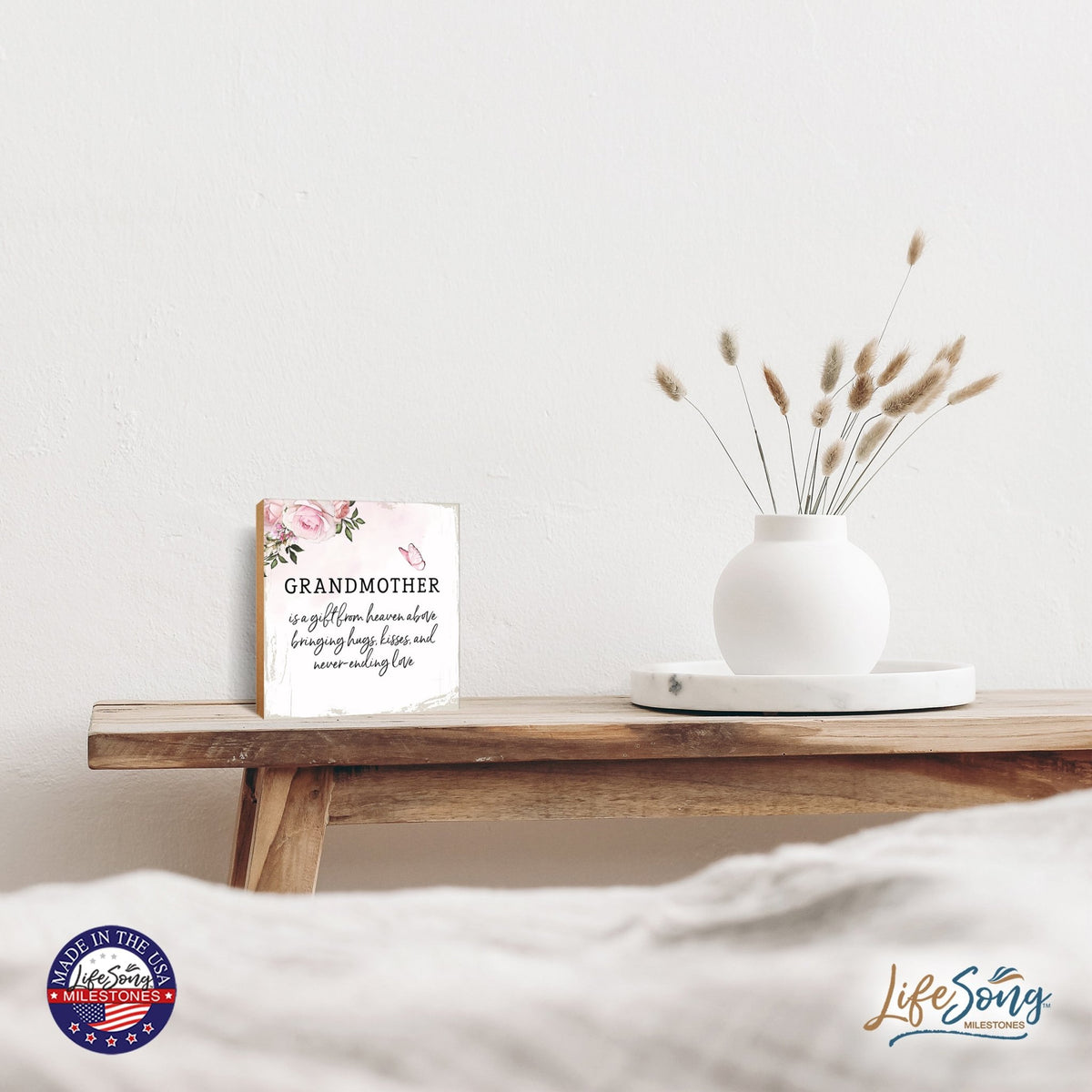 Grandmother Is A Gift Floral 6x6 Inches Wood Family Art Sign Tabletop and Shelving For Home Décor - LifeSong Milestones