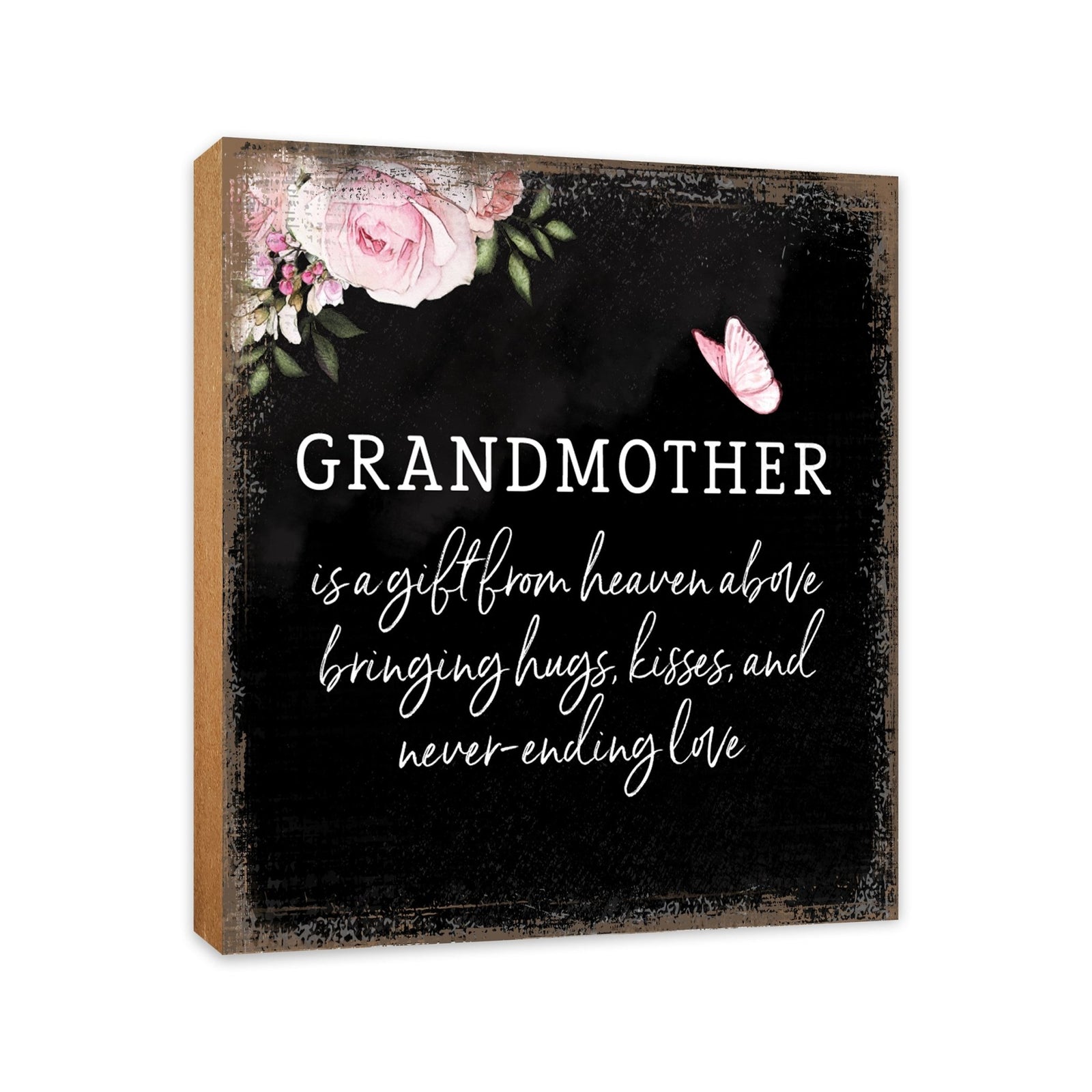 Grandmother Is A Gift Floral 6x6 Inches Wood Family Art Sign Tabletop and Shelving For Home Décor - LifeSong Milestones