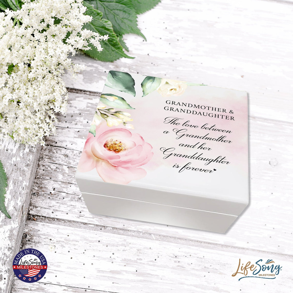 Grandmother Jewelry Keepsake Box Gift From Granddaughter 6x5.5in - Love Between - LifeSong Milestones