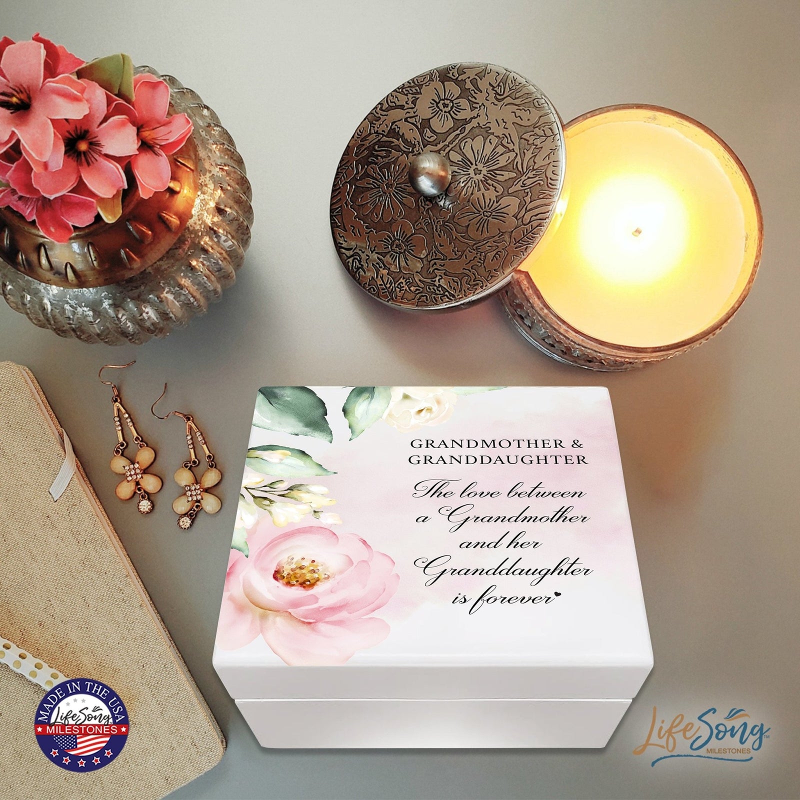 Grandmother Jewelry Keepsake Box Gift From Granddaughter 6x5.5in - Love Between - LifeSong Milestones