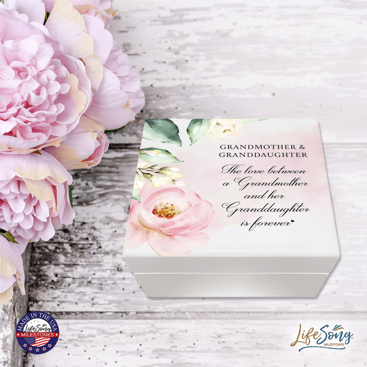 Grandmother Jewelry Keepsake Box Gift From Granddaughter 6x5.5in - Love Between - LifeSong Milestones