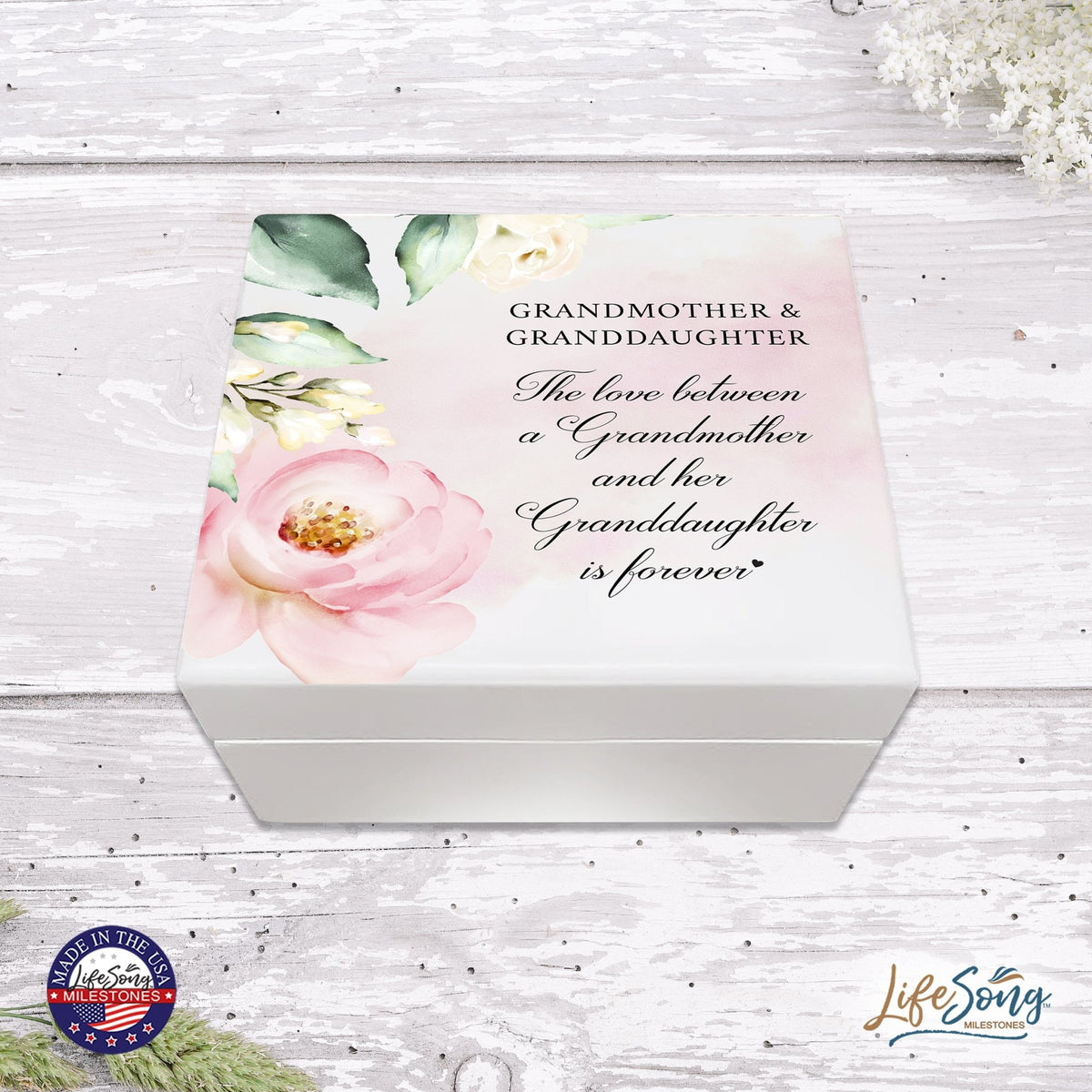 Grandmother Jewelry Keepsake Box Gift From Granddaughter 6x5.5in - Love Between - LifeSong Milestones