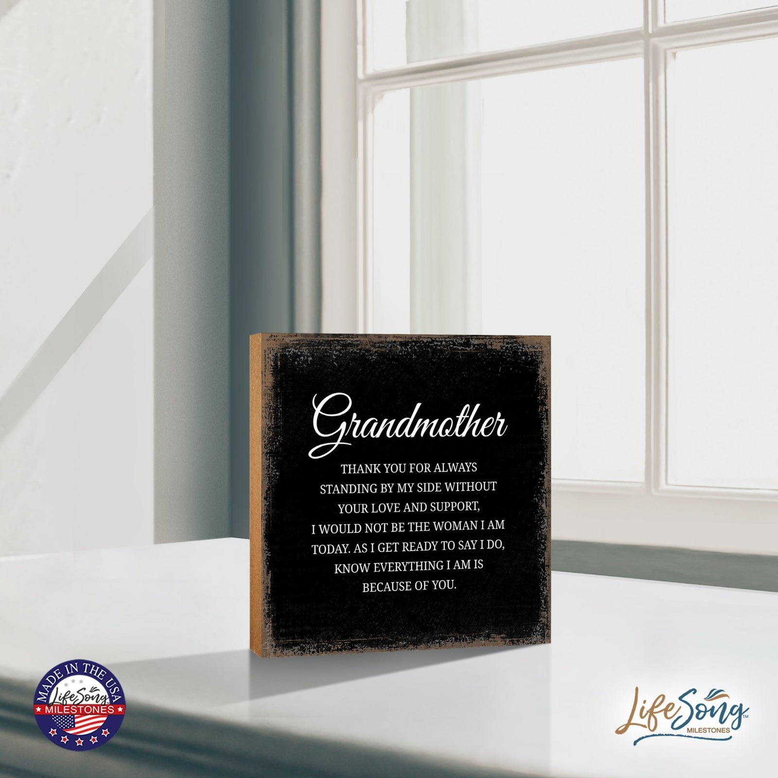 Grandmother Thank You Floral 6x6 Inches Wood Family Art Sign Tabletop and Shelving For Home Décor - LifeSong Milestones