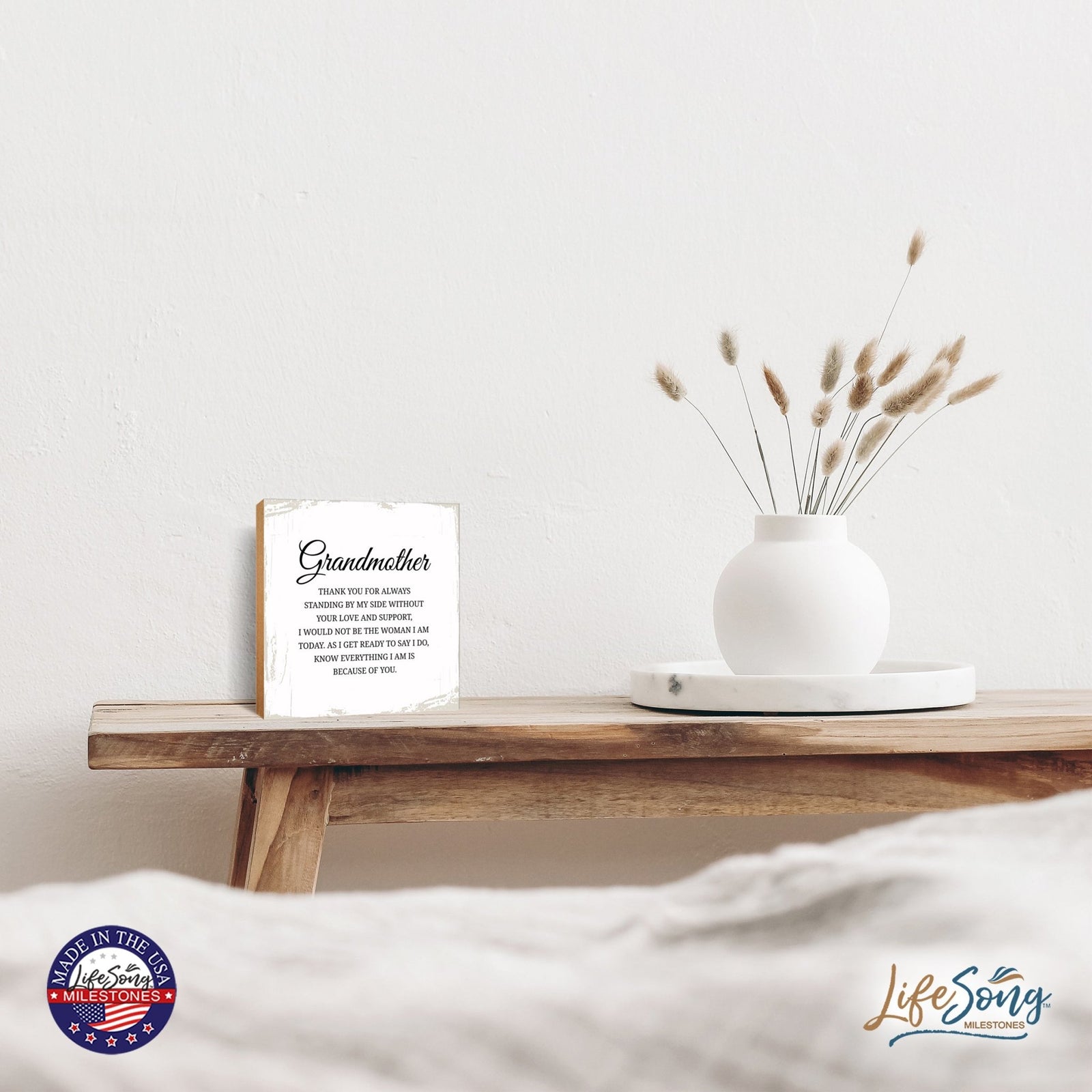 Grandmother Thank You Floral 6x6 Inches Wood Family Art Sign Tabletop and Shelving For Home Décor - LifeSong Milestones