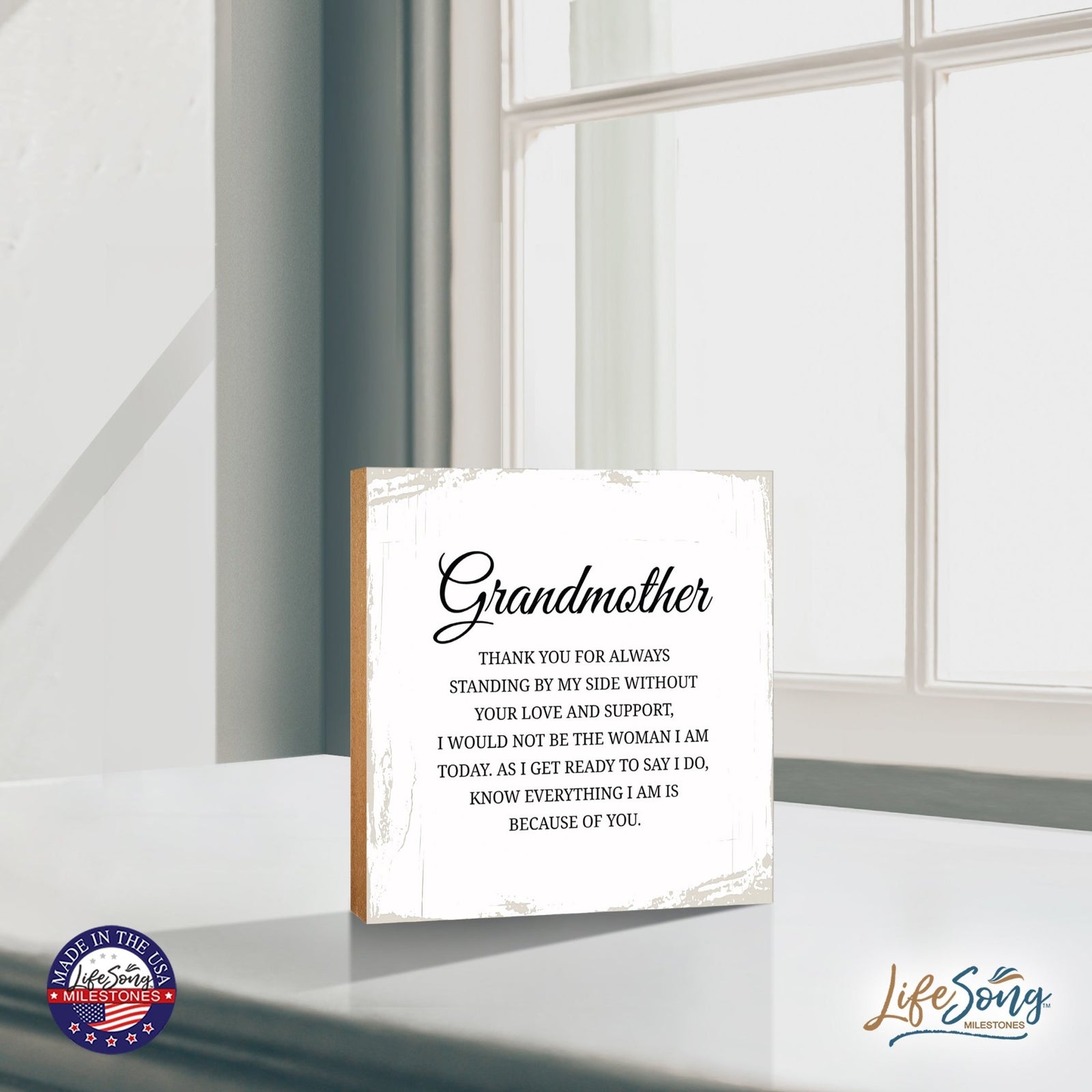 Grandmother Thank You Floral 6x6 Inches Wood Family Art Sign Tabletop and Shelving For Home Décor - LifeSong Milestones