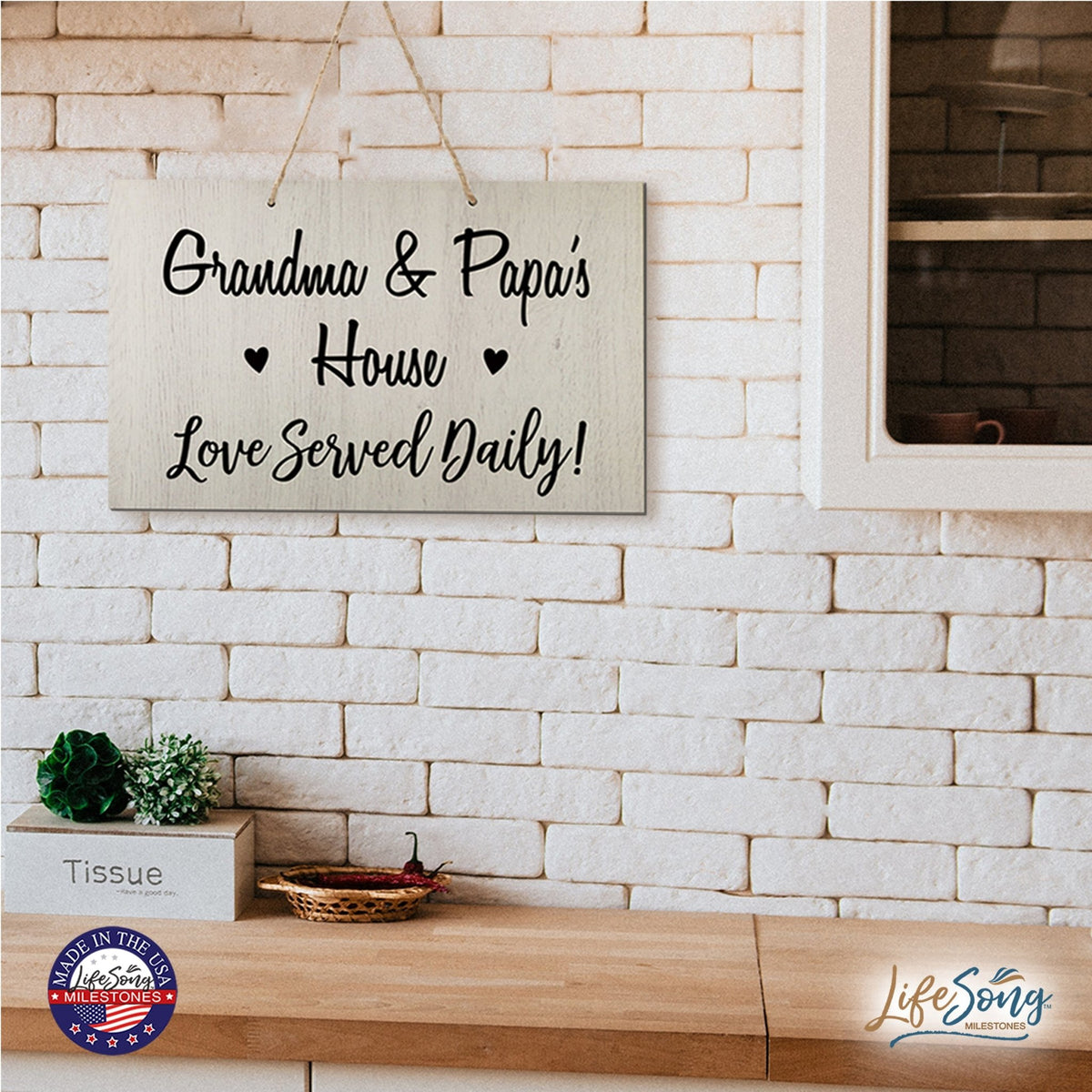 Grandparent Wall Hanging Sign Gift - Love Served Daily - LifeSong Milestones