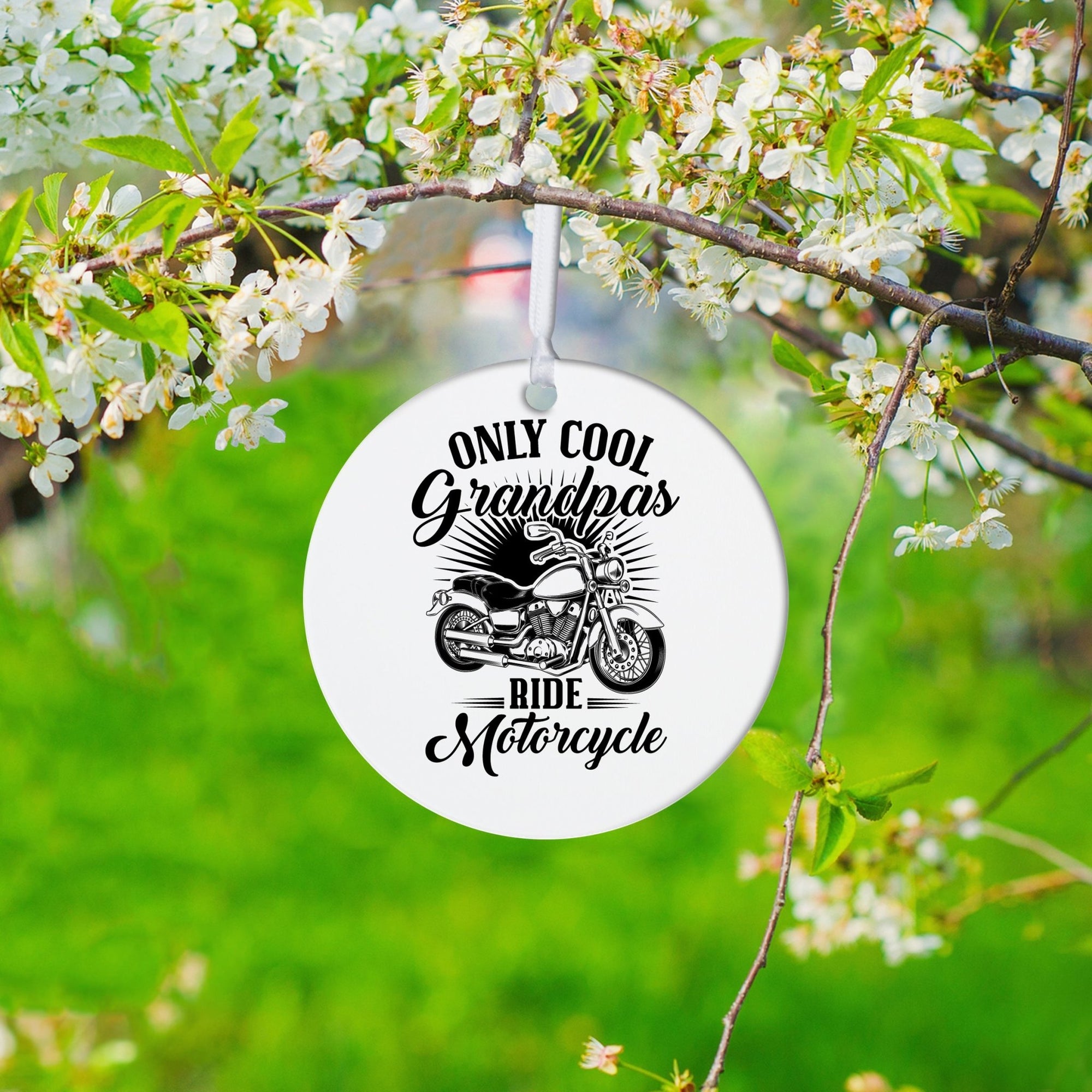 Grandparents White Ornament With Inspirational Message Gift Ideas - Only Cool Grandpas Ride Motorcycle - LifeSong Milestones