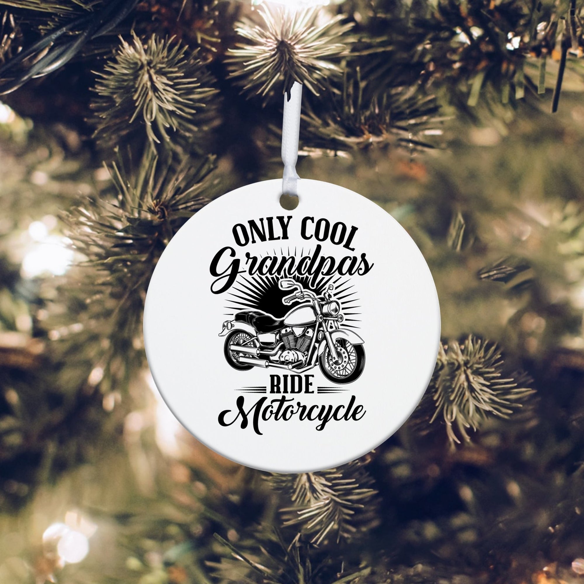 Grandparents White Ornament With Inspirational Message Gift Ideas - Only Cool Grandpas Ride Motorcycle - LifeSong Milestones