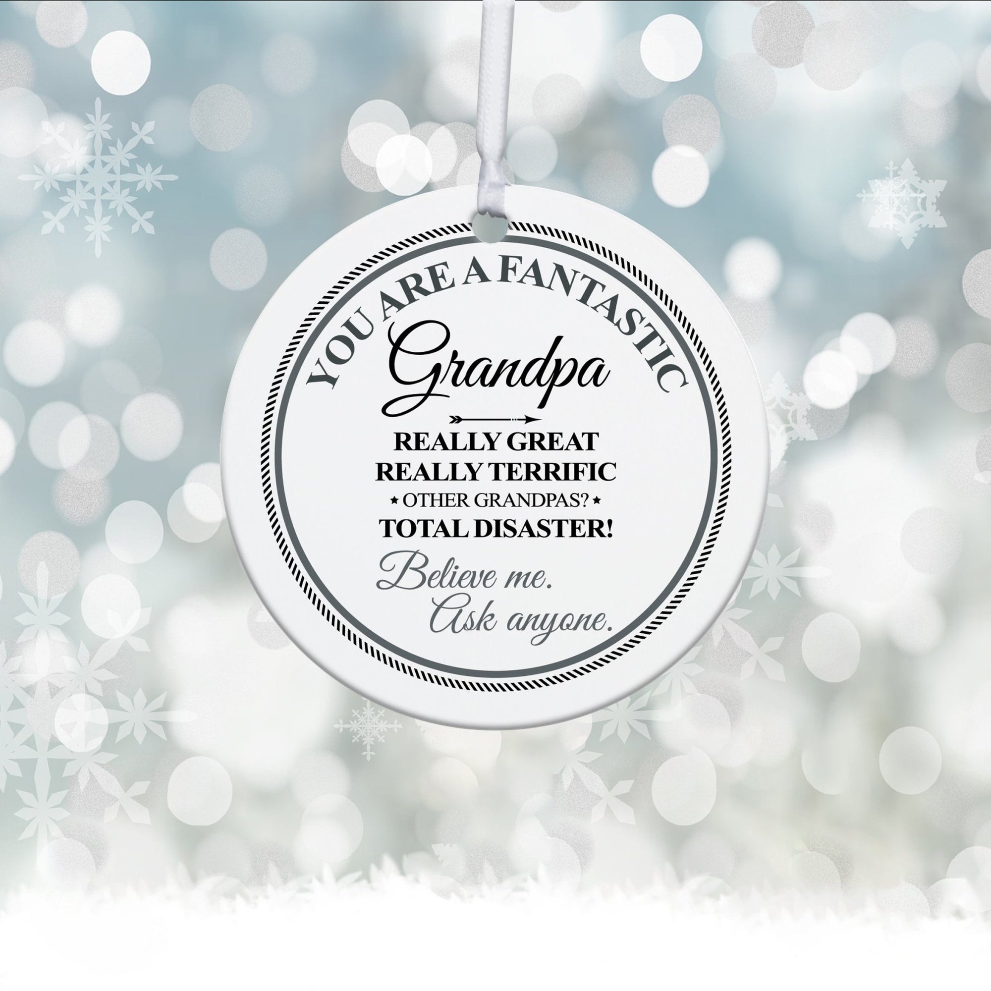 Grandparents White Ornament With Inspirational Message Gift Ideas - You Are Fantastic Grandpa - LifeSong Milestones