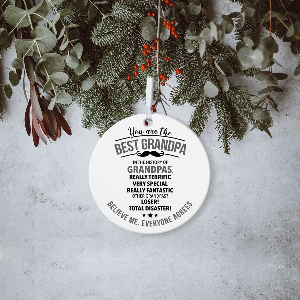 Grandparents White Ornament With Inspirational Message Gift Ideas - You Are The Best Grandpa - LifeSong Milestones