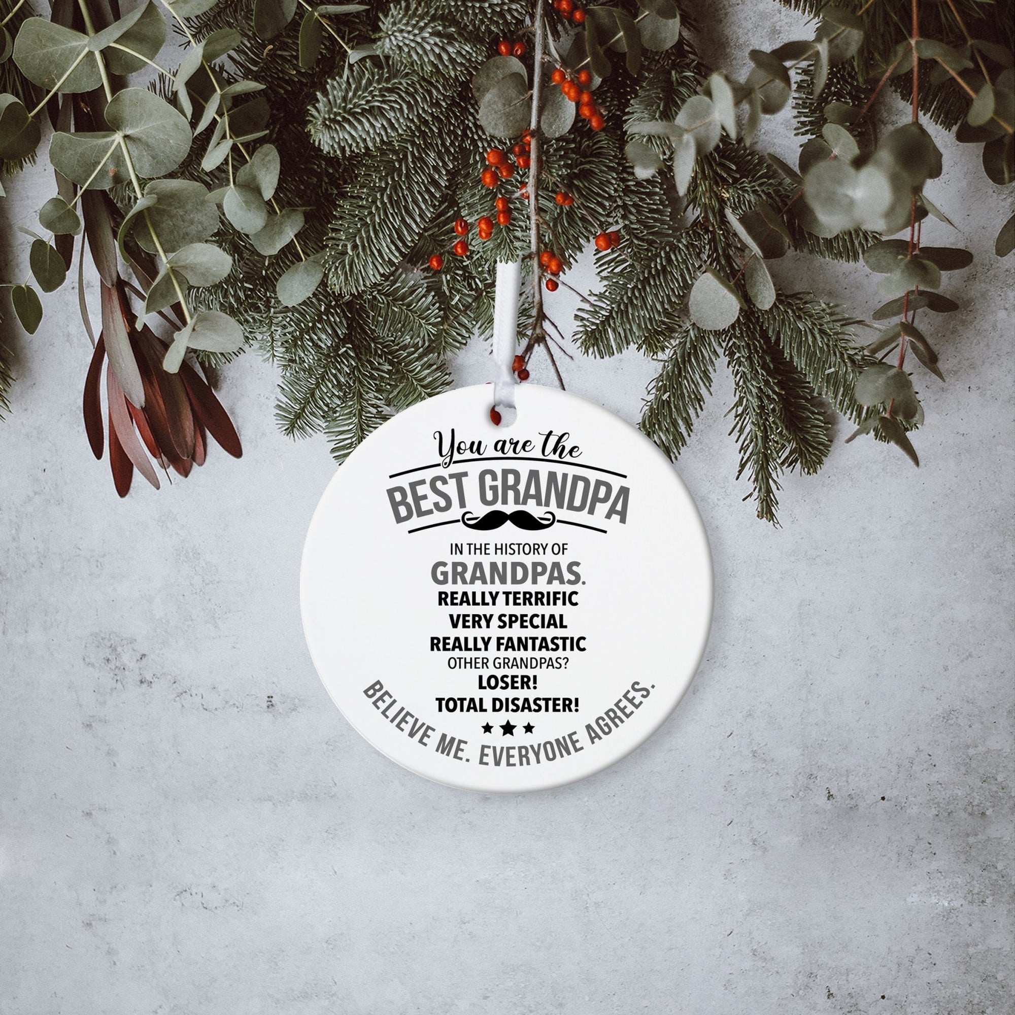Grandparents White Ornament With Inspirational Message Gift Ideas - You Are The Best Grandpa - LifeSong Milestones