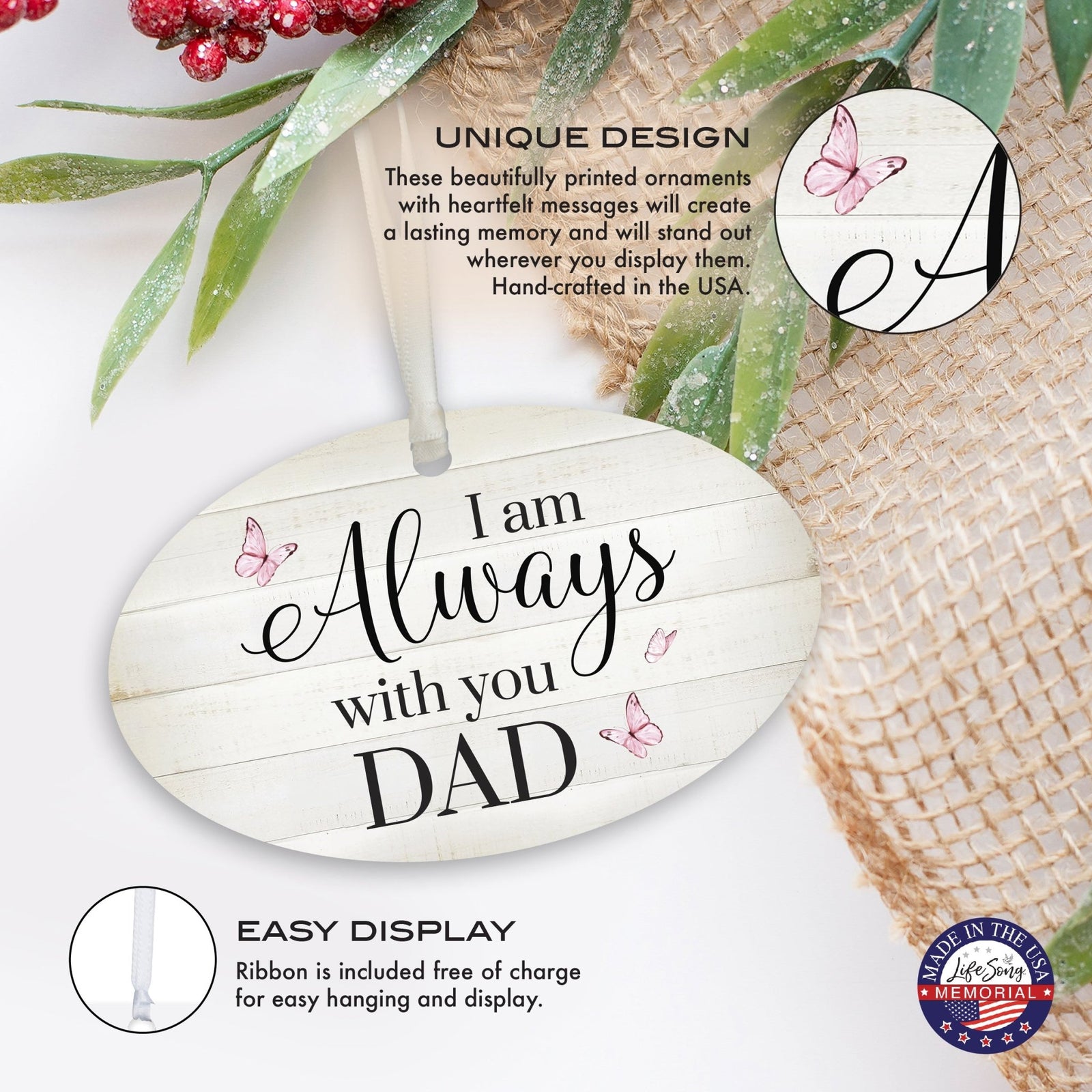 Hanging Memorial Bereavement Ornament for Loss of Loved One - I Am Always With You - LifeSong Milestones