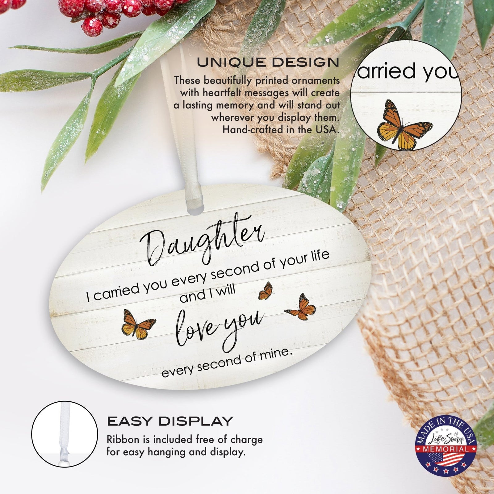 Hanging Memorial Bereavement Ornament for Loss of Loved One - I Carried You Every - LifeSong Milestones