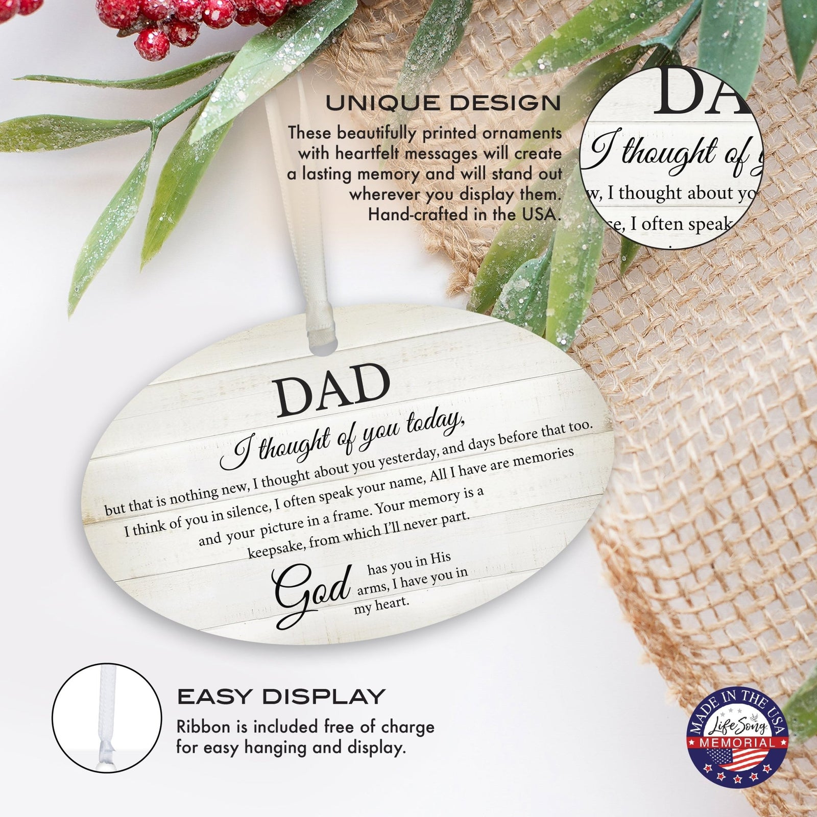 Hanging Memorial Bereavement Ornament for Loss of Loved One - I Thought Of You - LifeSong Milestones