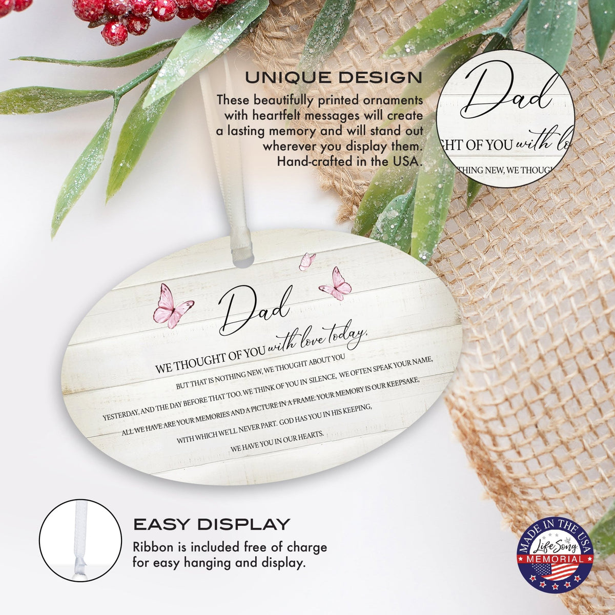 Hanging Memorial Bereavement Ornament for Loss of Loved One - We Thought Of You - LifeSong Milestones