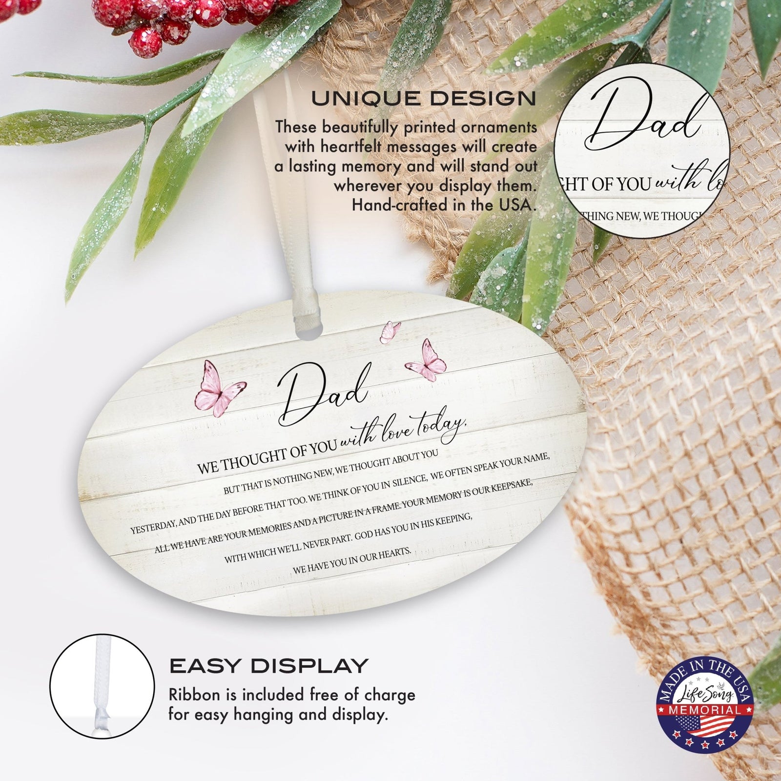 Hanging Memorial Bereavement Ornament for Loss of Loved One - We Thought Of You - LifeSong Milestones