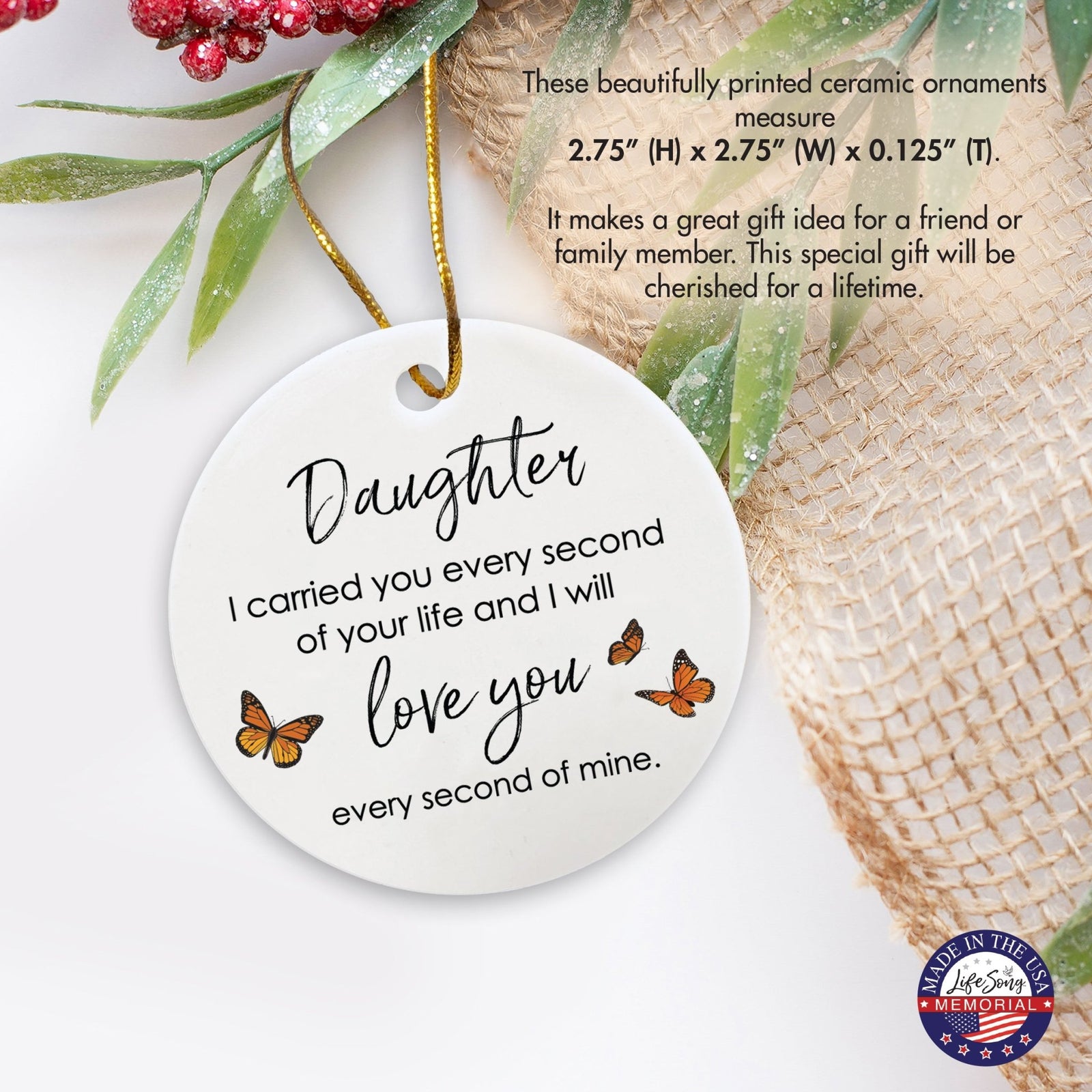 Hanging Memorial Ceramic Ornament for Loss of Loved One - I Carried You Every - LifeSong Milestones