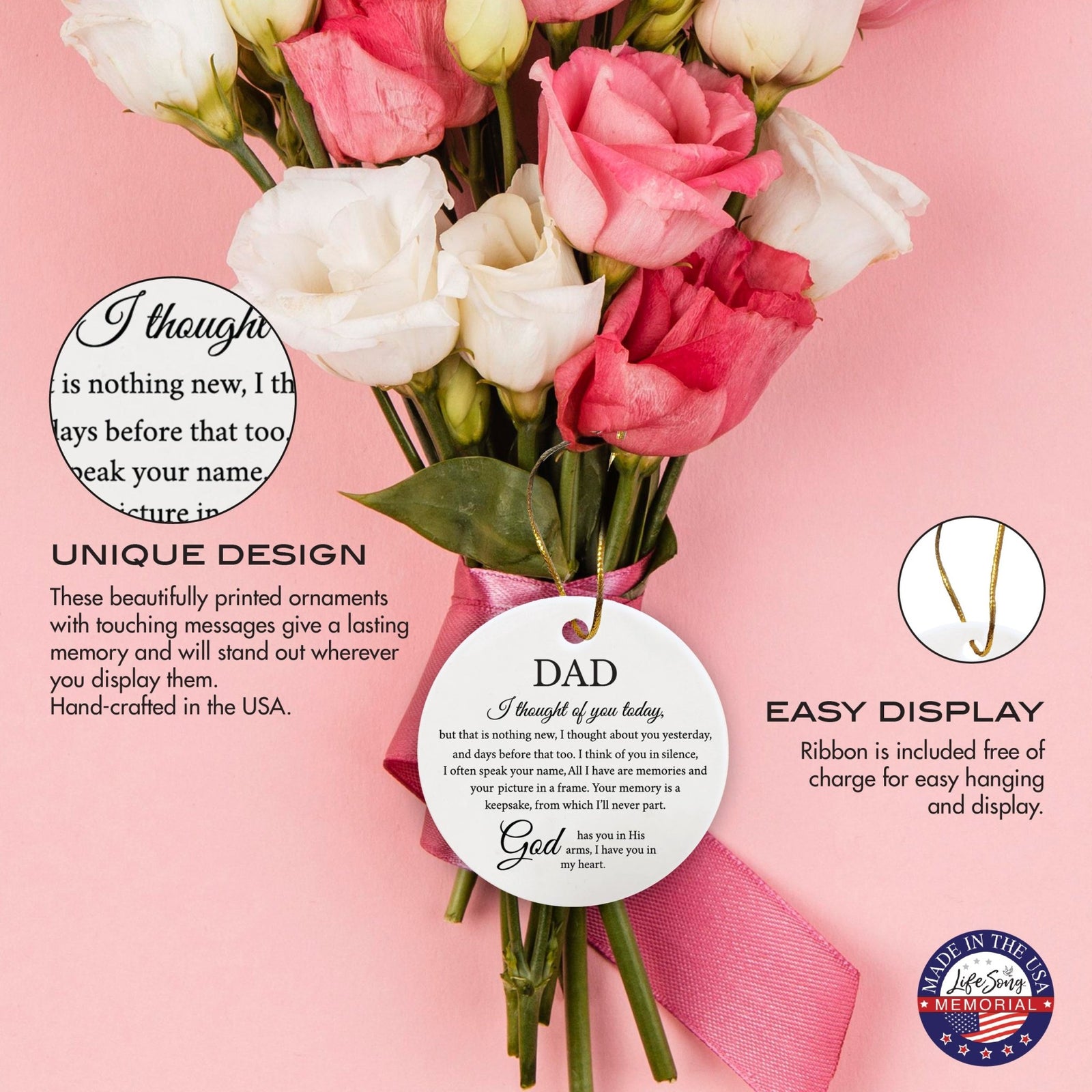 Hanging Memorial Ceramic Ornament for Loss of Loved One - I Thought Of You - LifeSong Milestones