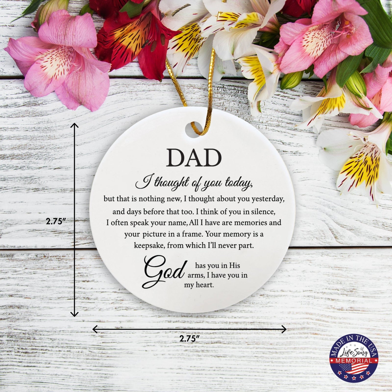 Hanging Memorial Ceramic Ornament for Loss of Loved One - I Thought Of You - LifeSong Milestones