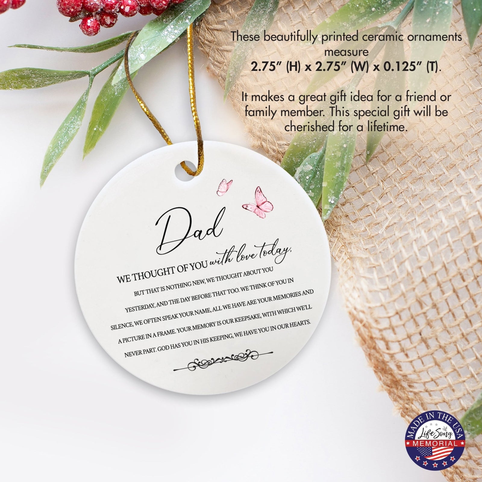 Hanging Memorial Ceramic Ornament for Loss of Loved One - We Thought Of You - LifeSong Milestones