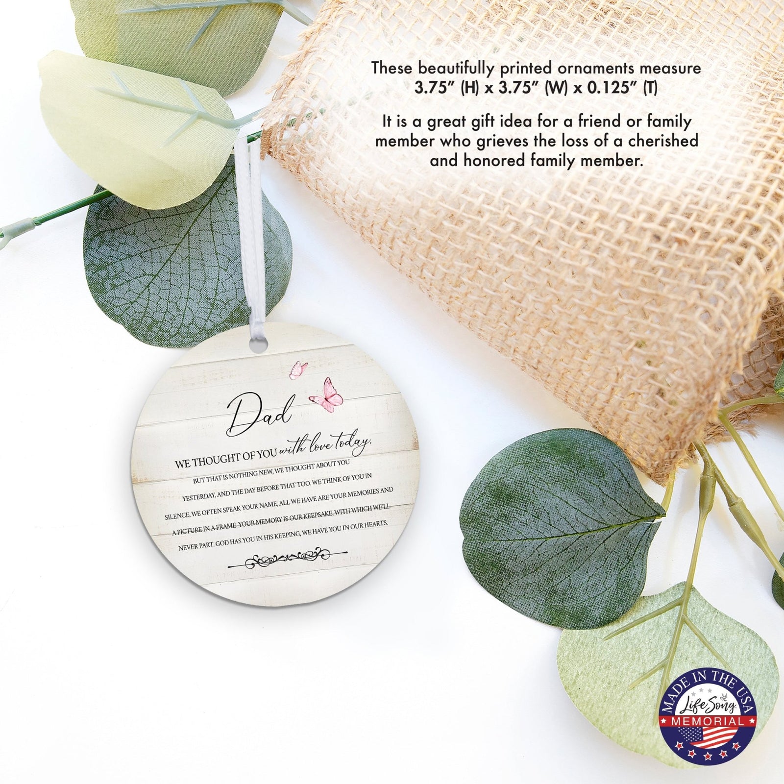 Hanging Memorial Round Ornament for Loss of Loved One - We Thought Of You - LifeSong Milestones