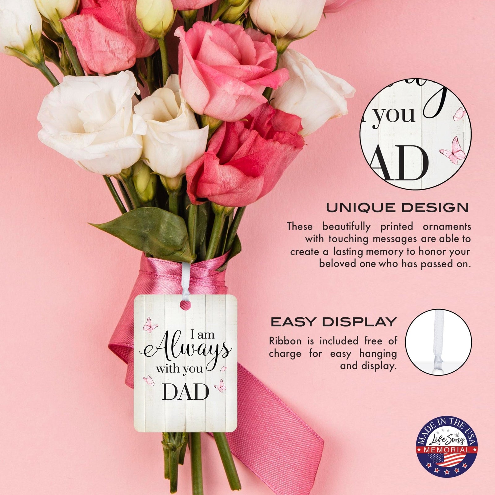 Hanging Memorial Vertical Ornament for Loss of Loved One - I Am Always With You - LifeSong Milestones