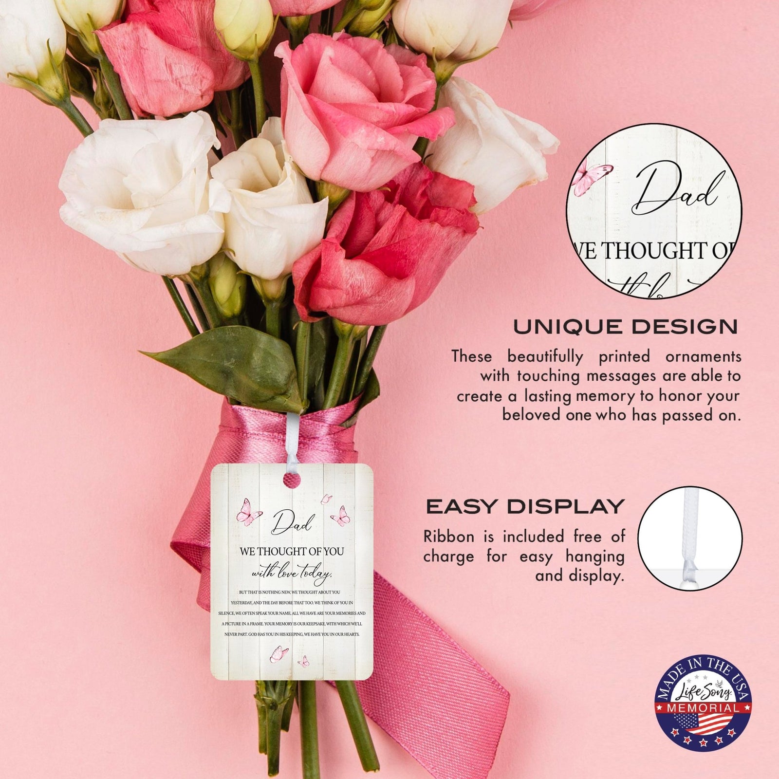 Hanging Memorial Vertical Ornament for Loss of Loved One - We Thought Of You - LifeSong Milestones