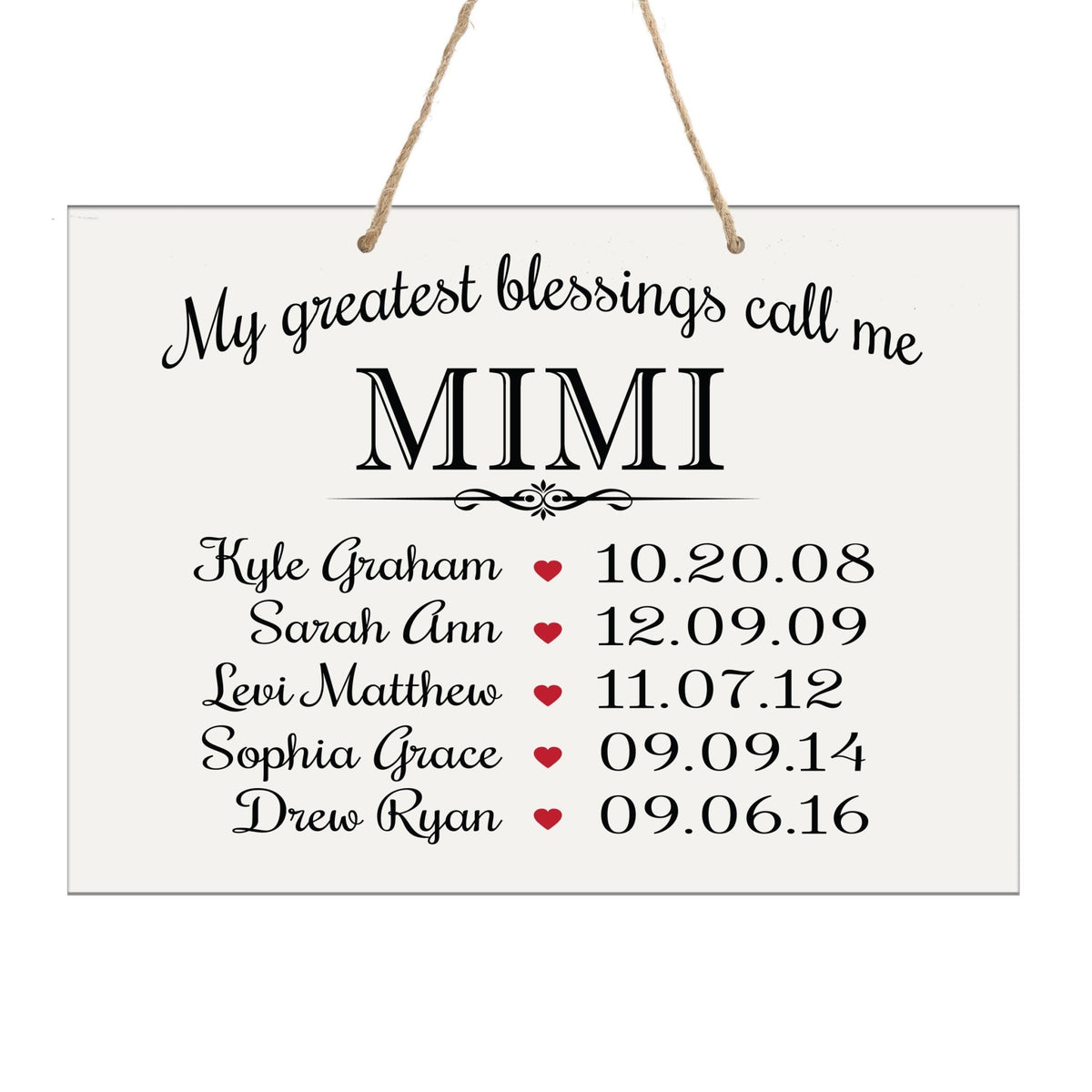 Home Wall Hanging Rope Sign Family Member Gift My Greatest Blessings - LifeSong Milestones