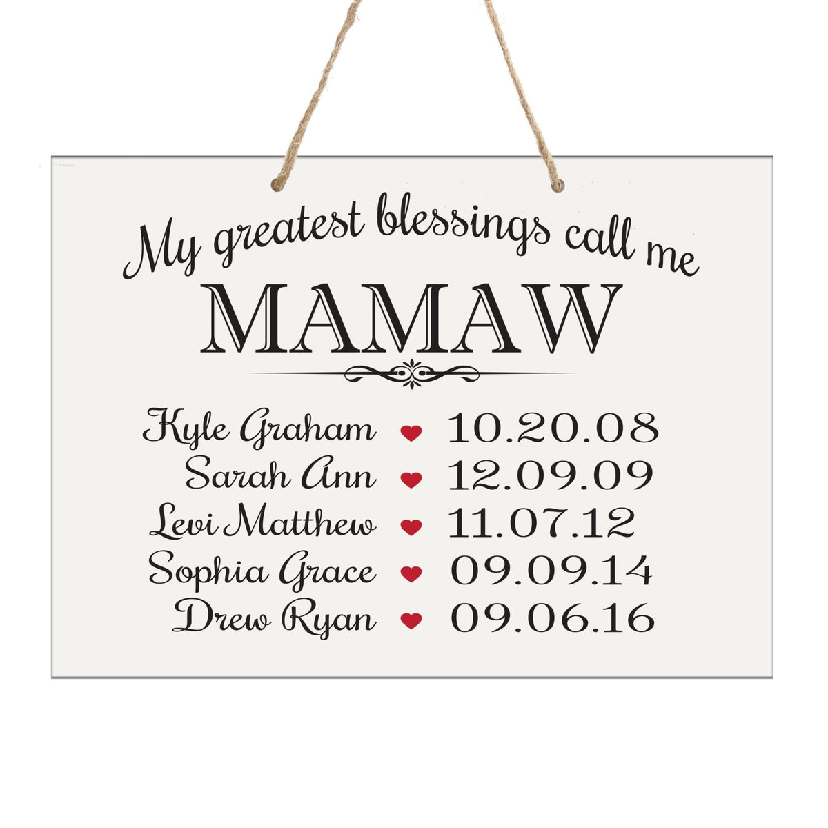 Home Wall Hanging Rope Sign Family Member Gift My Greatest Blessings - LifeSong Milestones