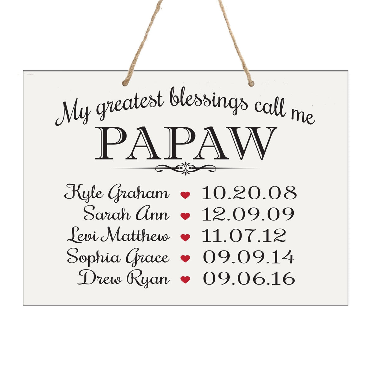 Home Wall Hanging Rope Sign Family Member Gift My Greatest Blessings - LifeSong Milestones