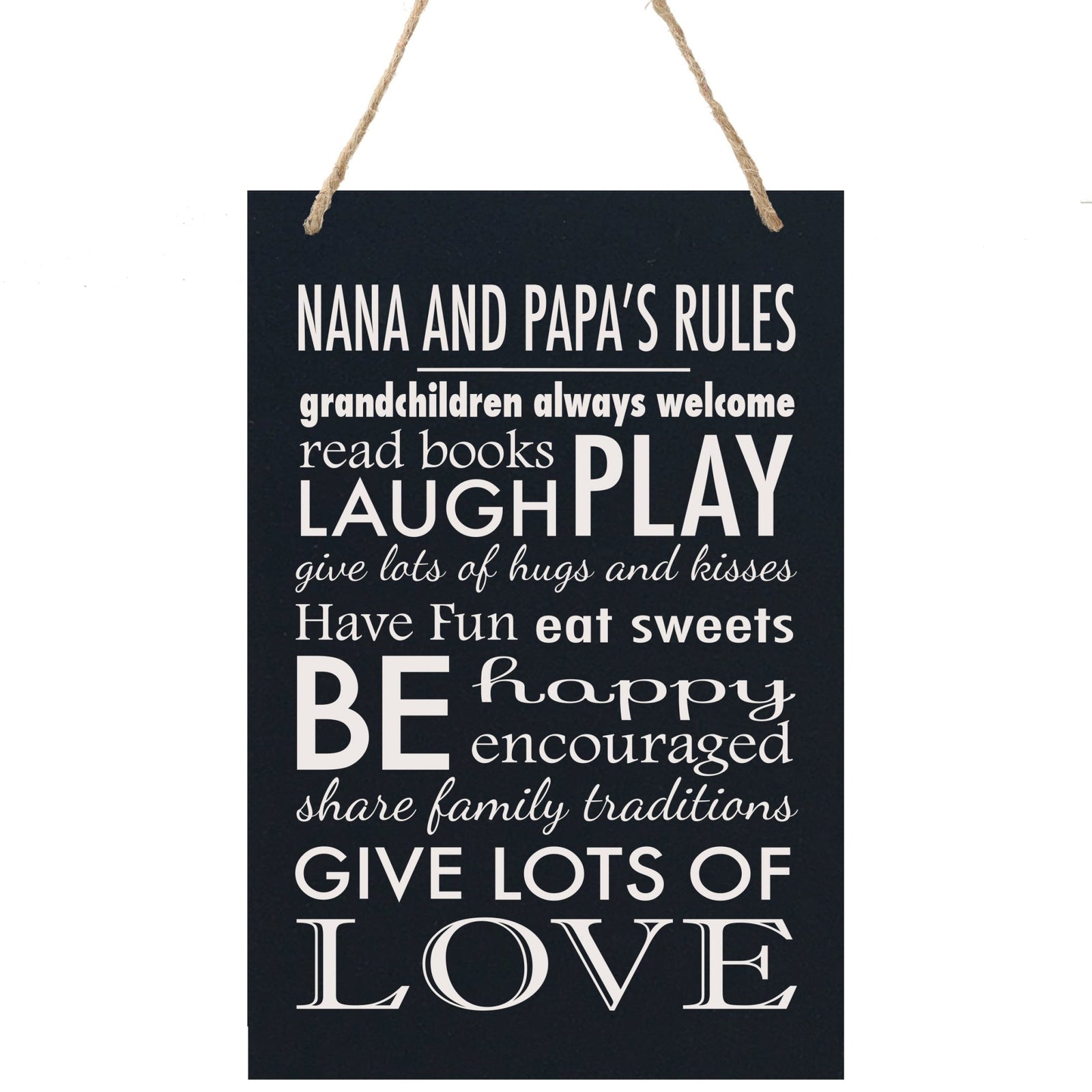 Home Wall Hanging Rope Sign - Nana & Papa's Rules - LifeSong Milestones