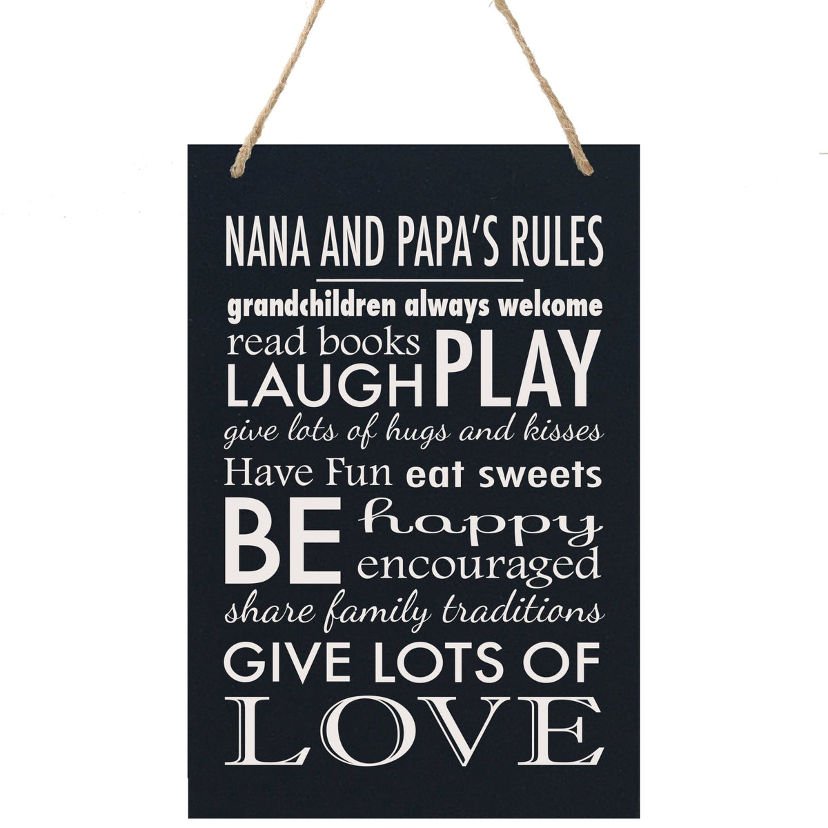 Home Wall Hanging Rope Sign - Nana &amp; Papa&#39;s Rules - LifeSong Milestones