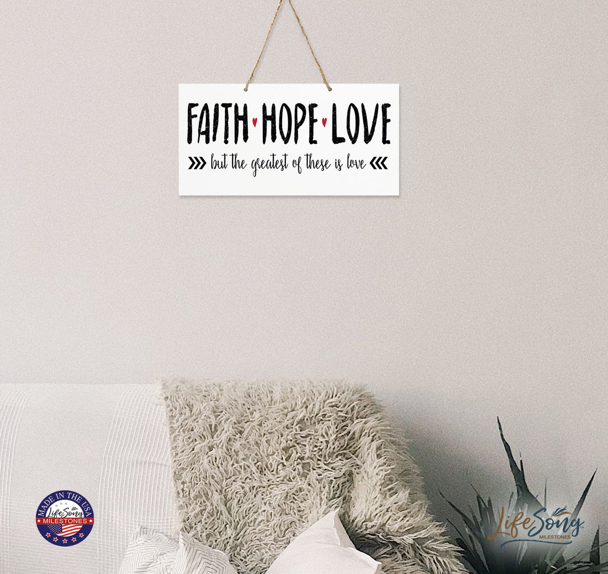 Housewarming Family Name Sign For New Home - Faith Hope Love - LifeSong Milestones