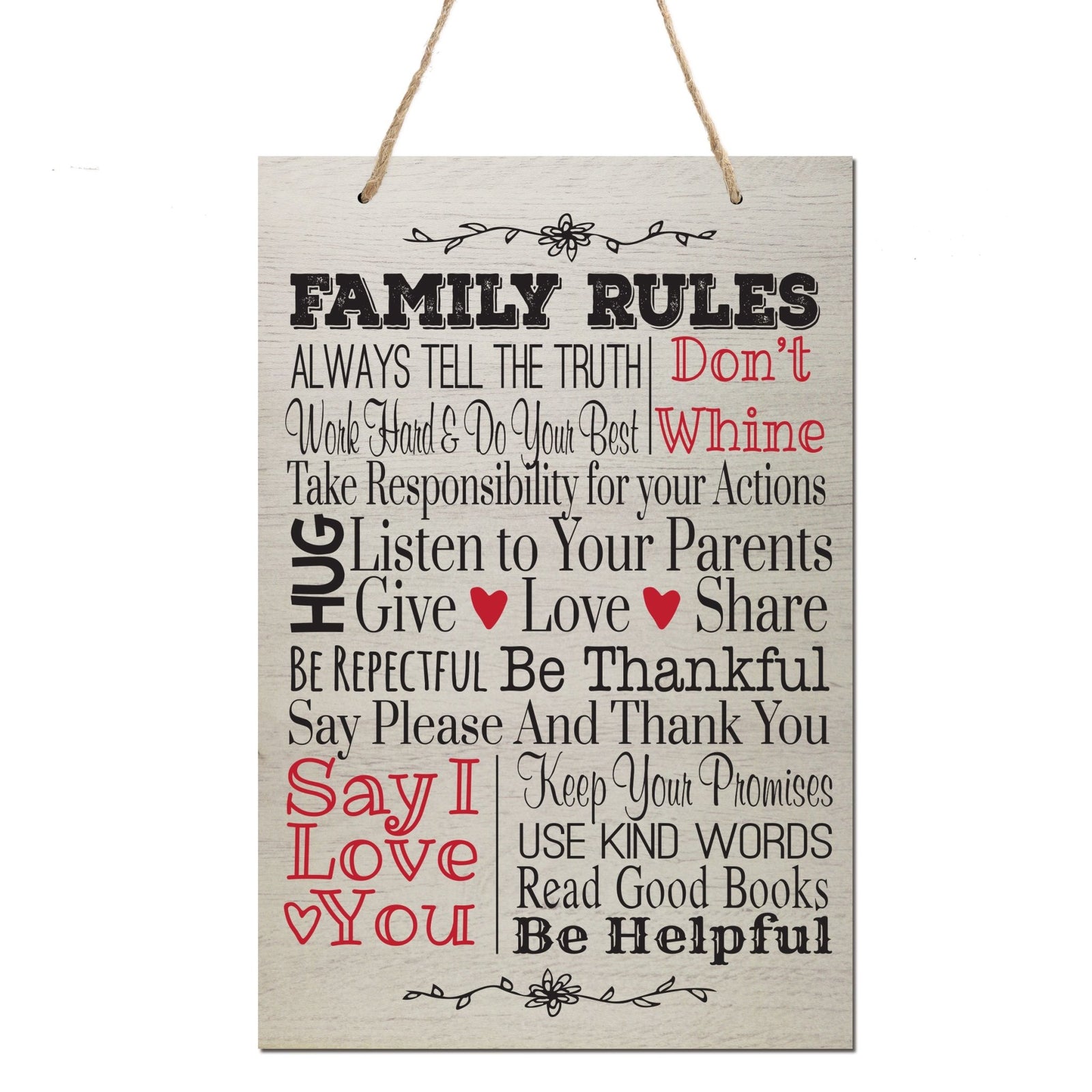 Housewarming Wall Hanging Sign Gift - Family Rules - LifeSong Milestones