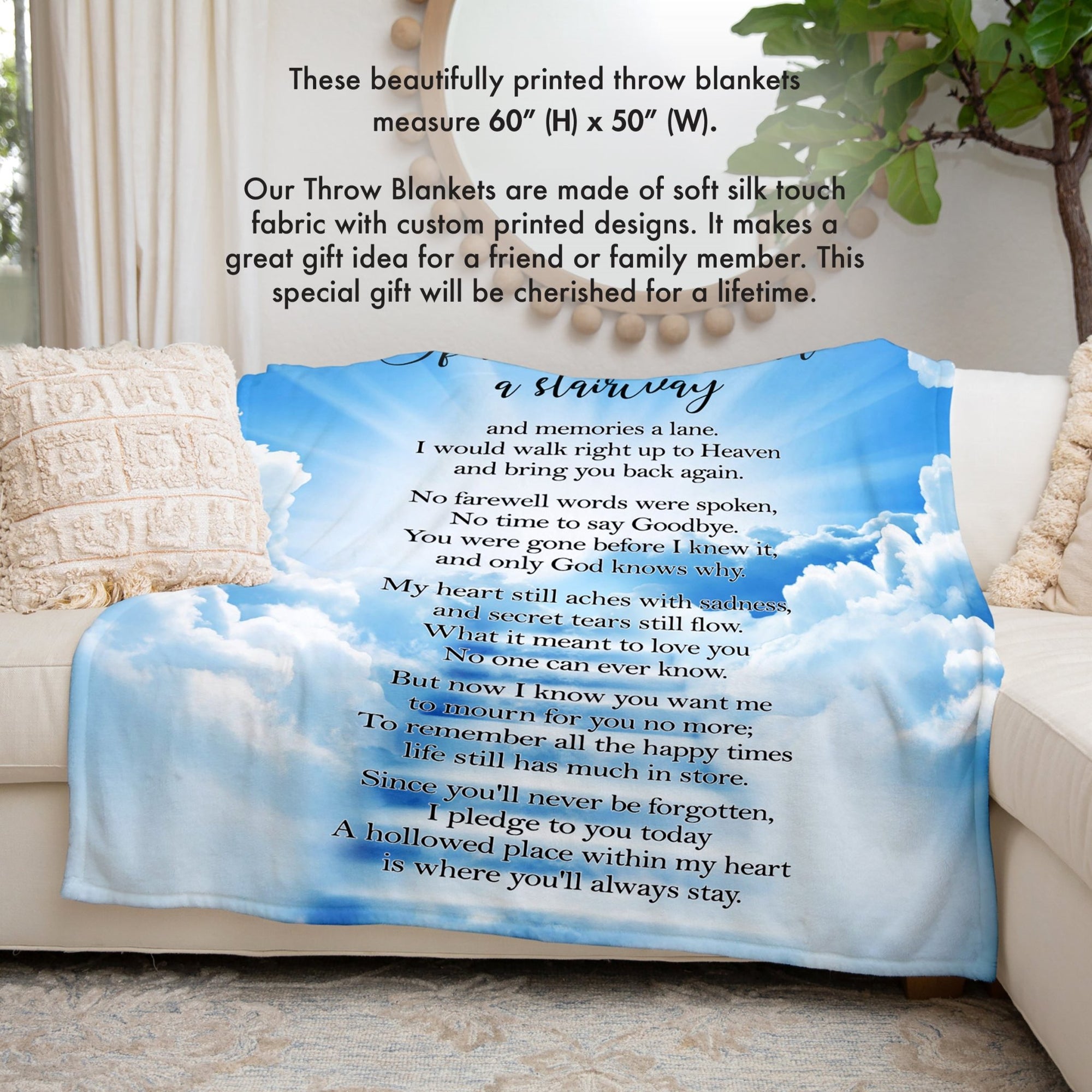If Tears Could Build a Stairway to Heaven (Heaven) - Memorial White Decorative Throw Blanket For Home Décor Ideas - LifeSong Milestones