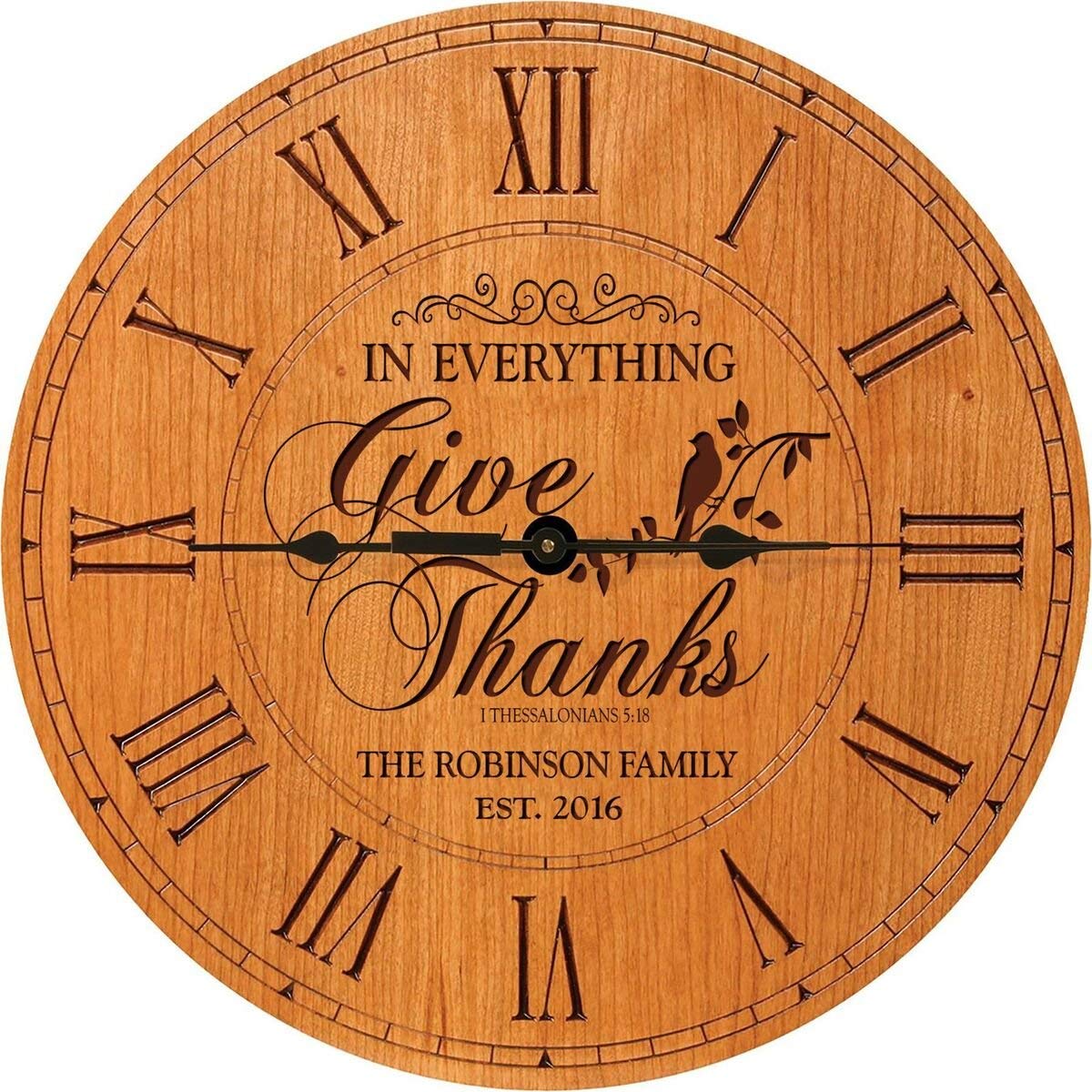 In Everything Give Thanks Anniversary Cherry Clock - LifeSong Milestones