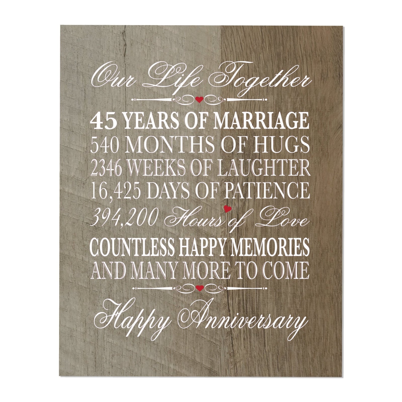 Inspirational 45th Wedding Anniversary Wall Plaque in Spanish verse 8x10 - LifeSong Milestones