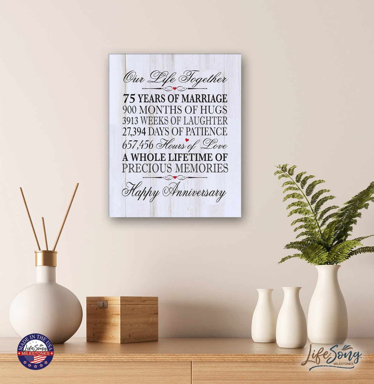 Inspirational 75th Wedding Anniversary Wall Plaque in Spanish verse 8x10 - LifeSong Milestones