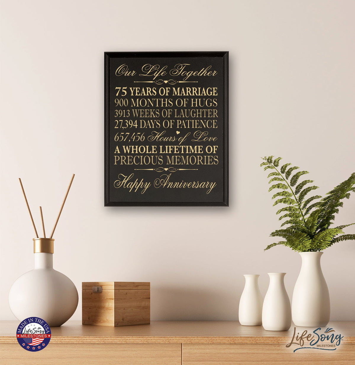 Inspirational 75th Wedding Anniversary Wall Plaque in Spanish verse 8x10 - LifeSong Milestones