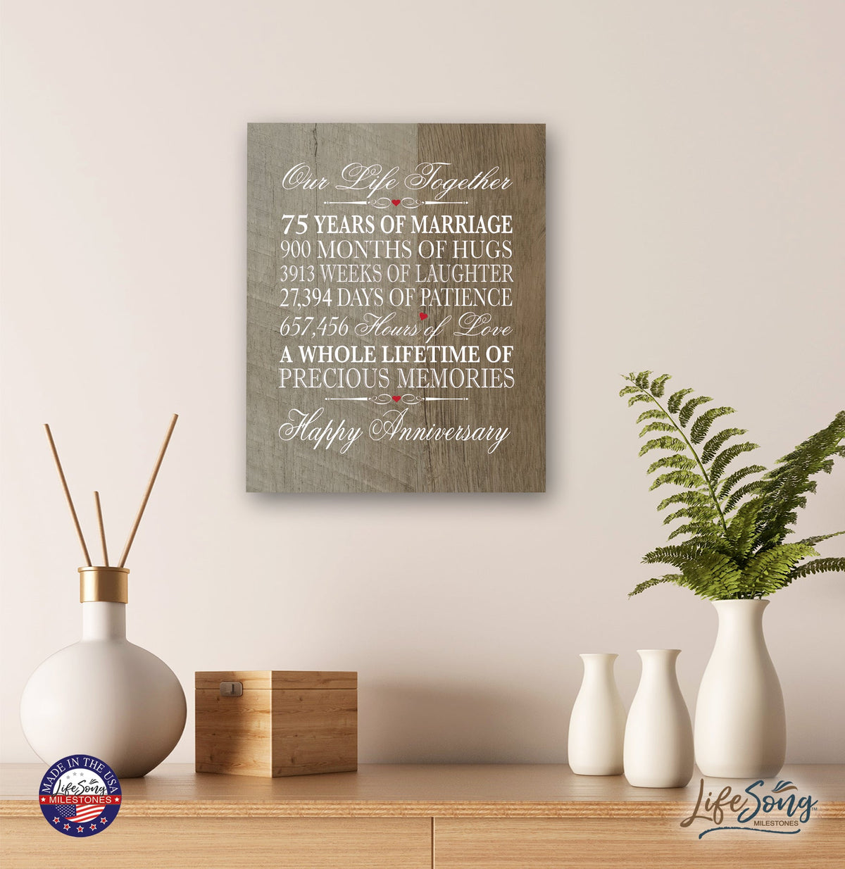Inspirational 75th Wedding Anniversary Wall Plaque in Spanish verse 8x10 - LifeSong Milestones